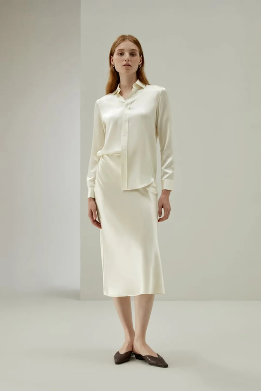 LILYSILK Jupe Soie Blanche Femme Fermeture Éclair Latérale Dissimulée 100% Soie De Mûrier Léger Et Respirant Jupes Blanc