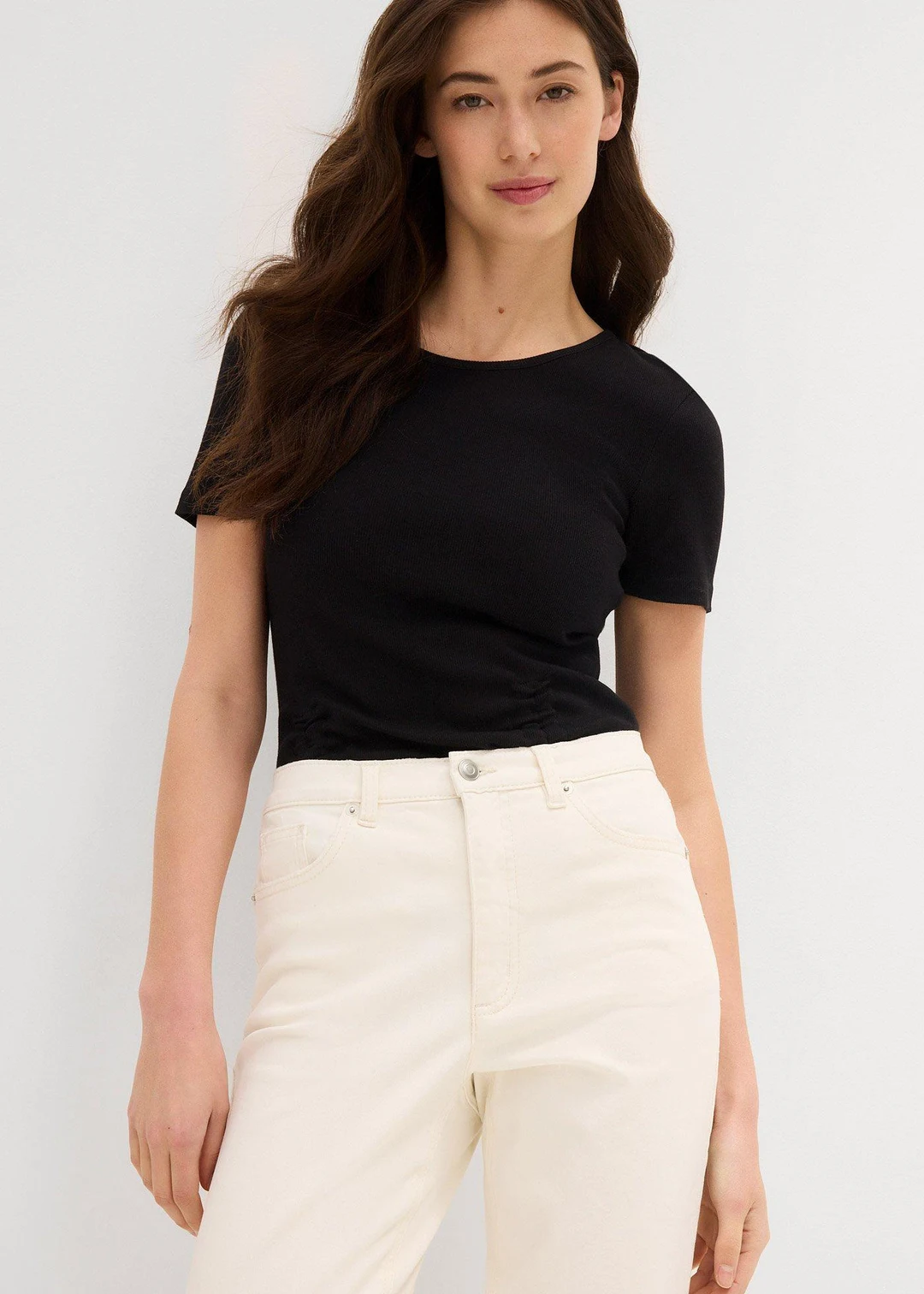 Jean mom taille haute, cropped, peu extensible - 3