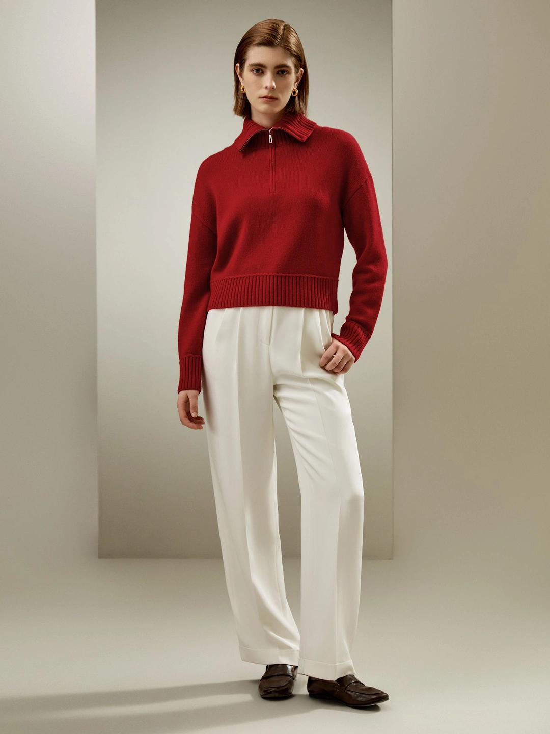 LILYSILK Pull Femme Cachemire Poignets Et Ourlets Côtelés Laine-Cachemire Sophistiqué Et Élégant Les Essentiels De La Garde-Robe Rouge L