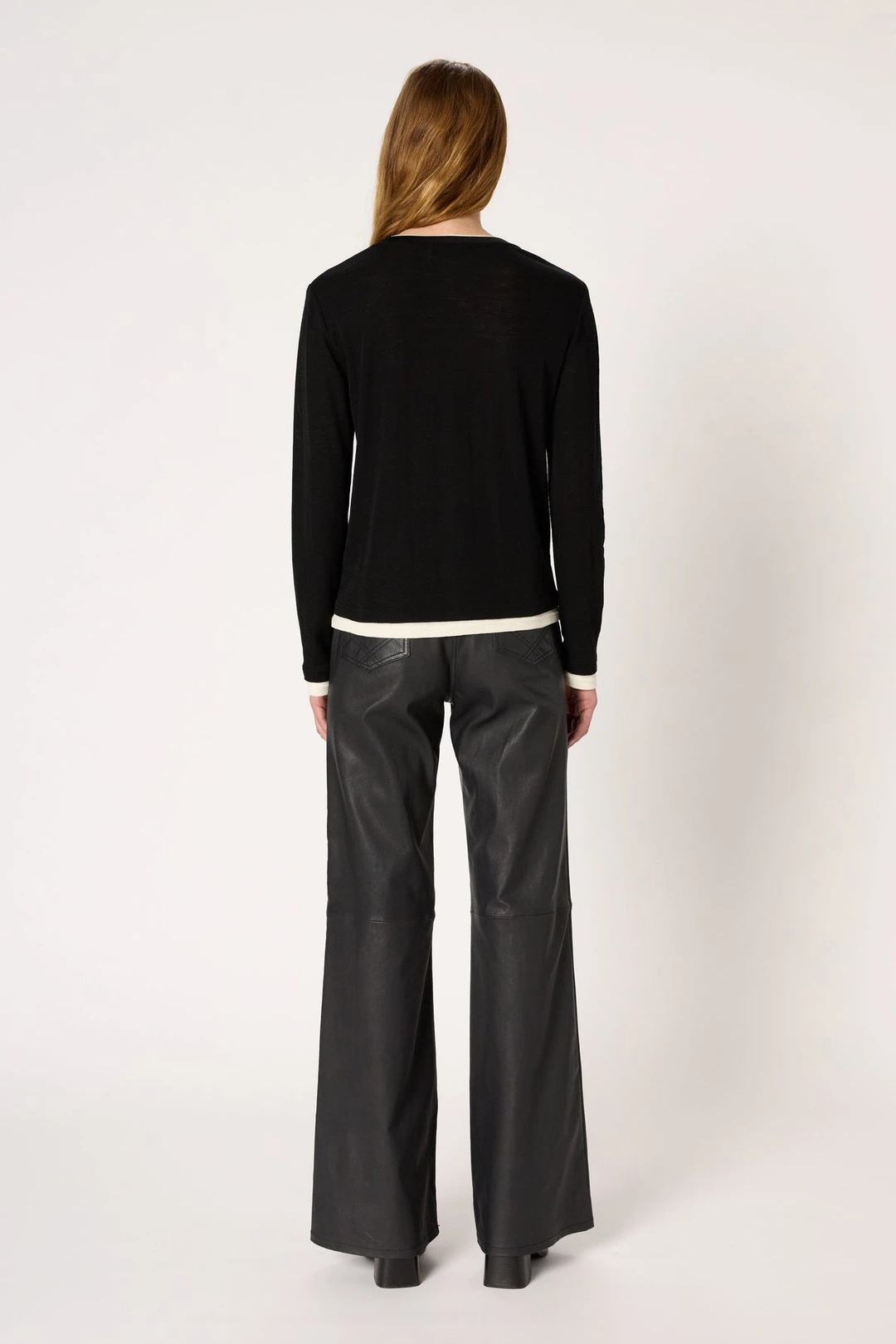 T-shirt trompe-l'œil en laine fine - HANAE - Noir