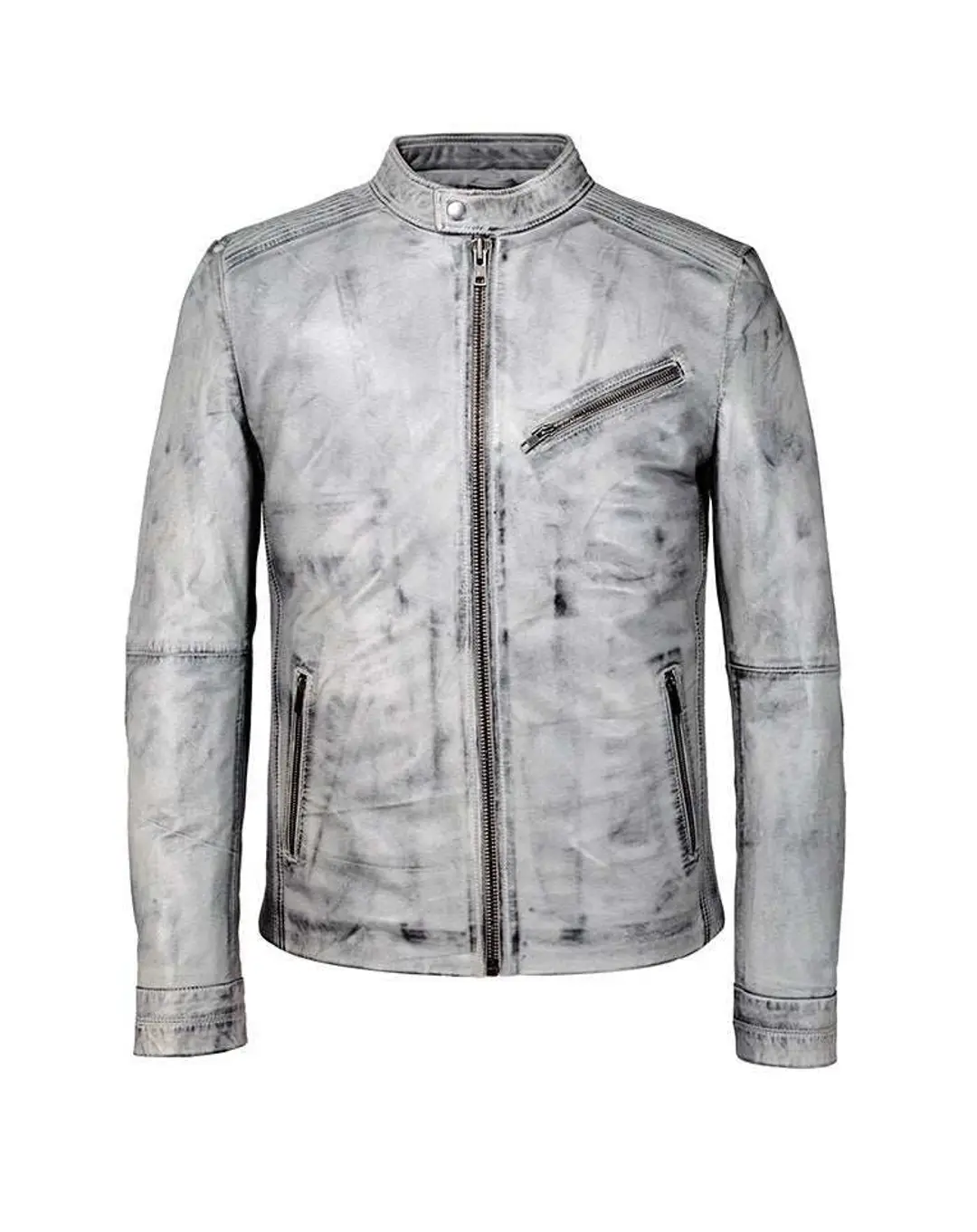 IZAC - Blouson en cuir gris clair