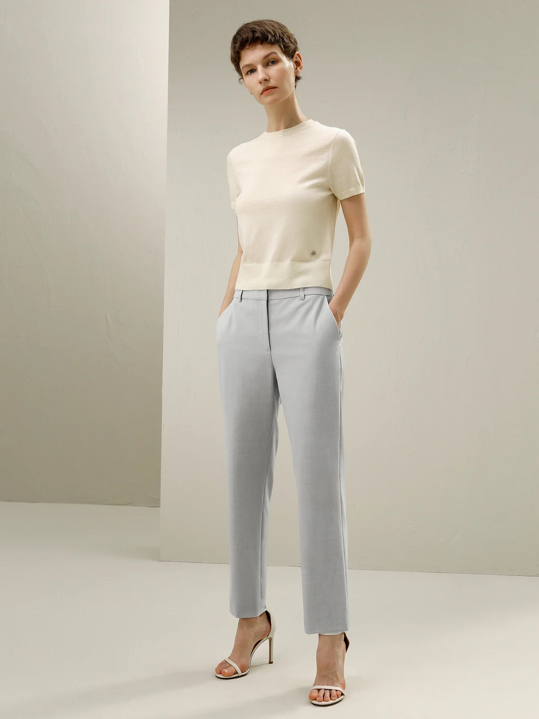 LILYSILK Pantalon En Laine Gris Métal Coupe Étroite Fine Laine Italienne Mérinos Un Toucher Incroyablement Doux Et Confortable 36
