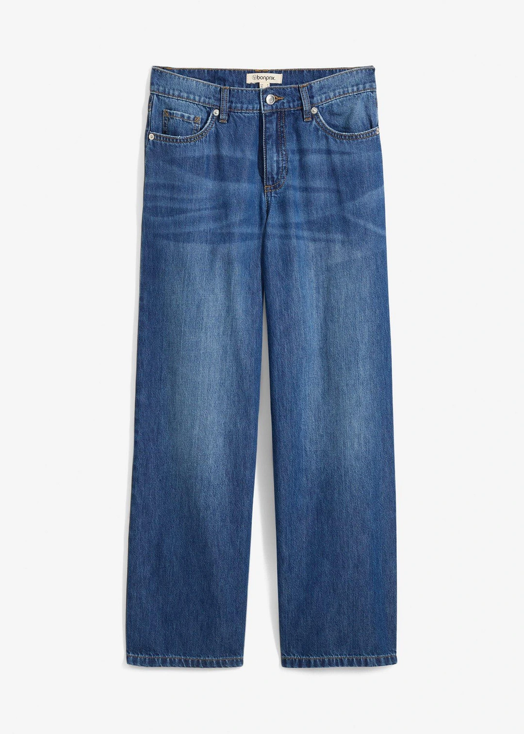 Jean large et droit, taille mi-haute, cropped