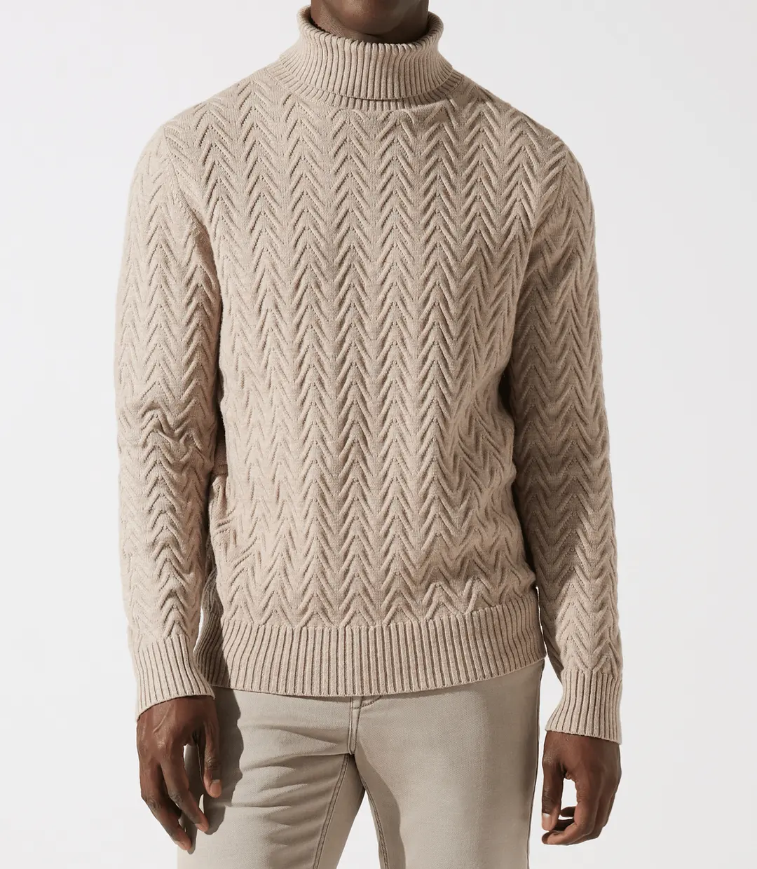 IZAC - Pull col roulé torsade beige