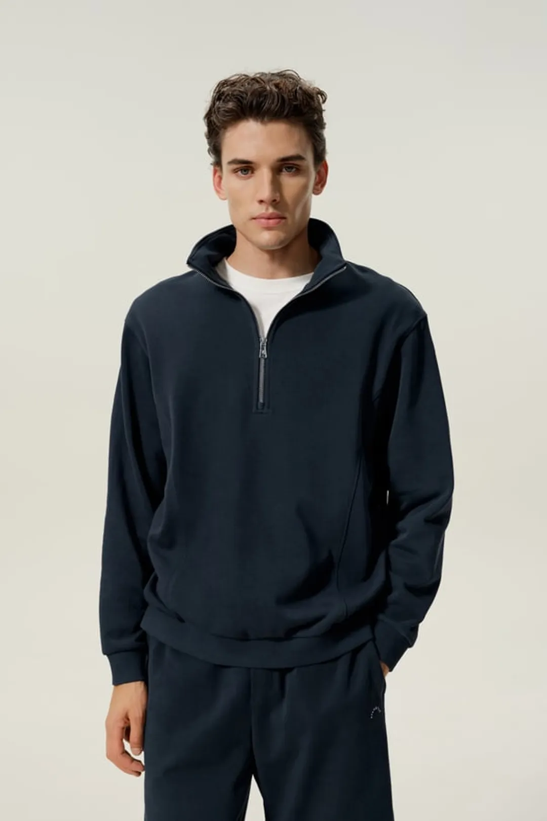 LILYSILK Homme Confortable Sweat en Soie Bouclée Demi-Zip Col Montant Espresso L