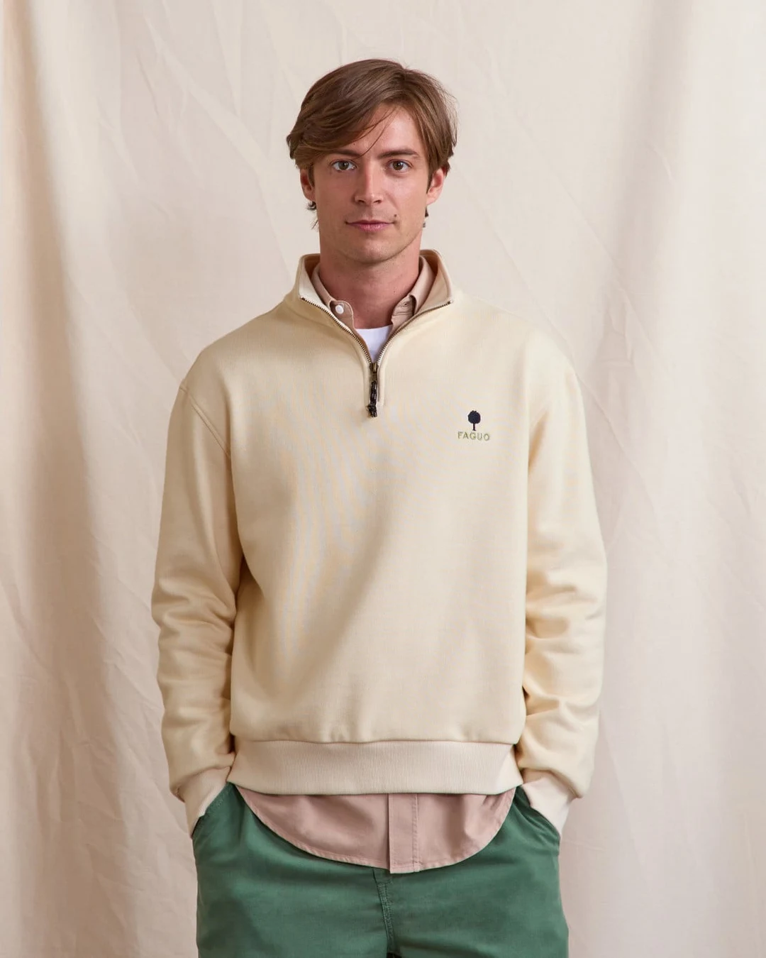 Sweat zippé vert coton bio - AMBOISE
