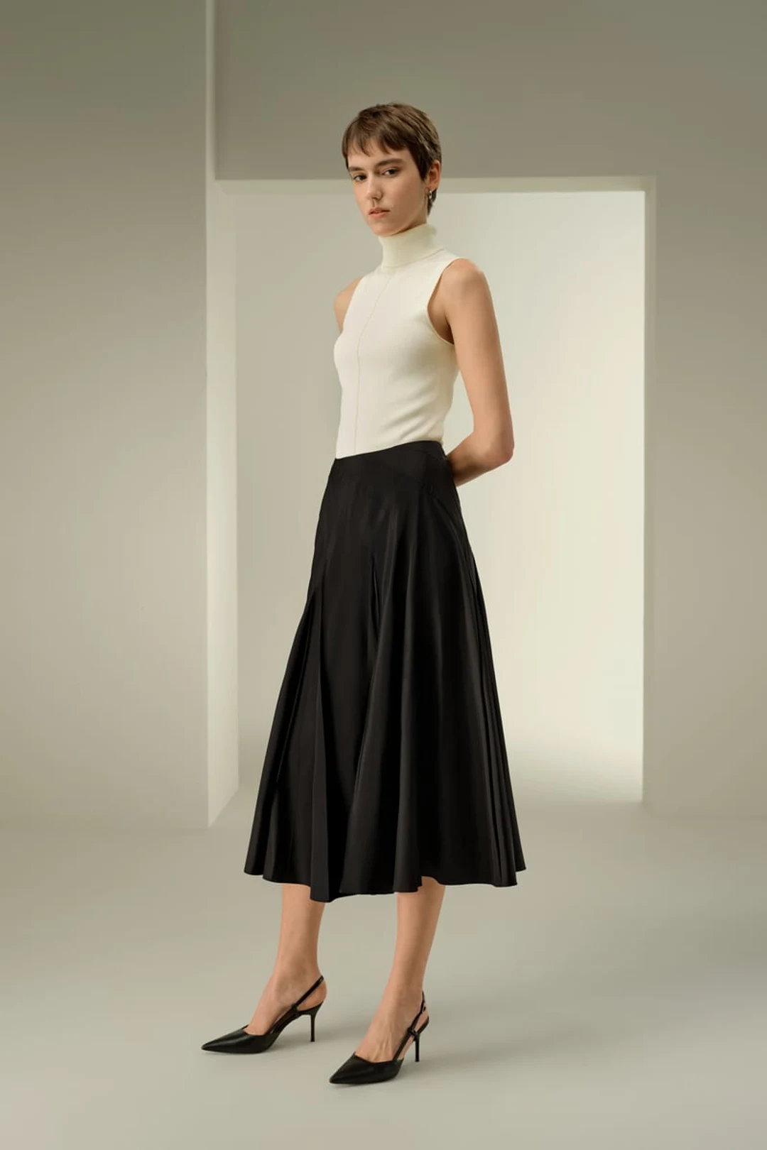 LILYSILK Jupe Cercle Mi-Haute Soie Taffetas Noir T.46 - Élégante et Fluide