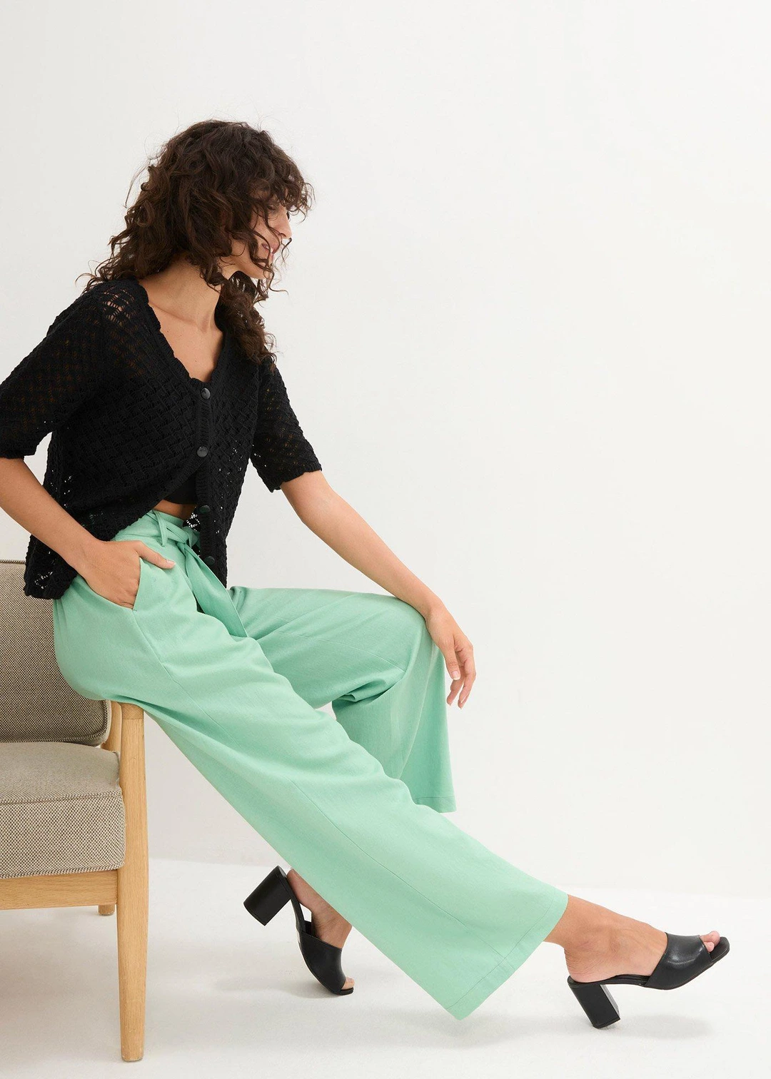 Pantalon large en lin mélangé - 3