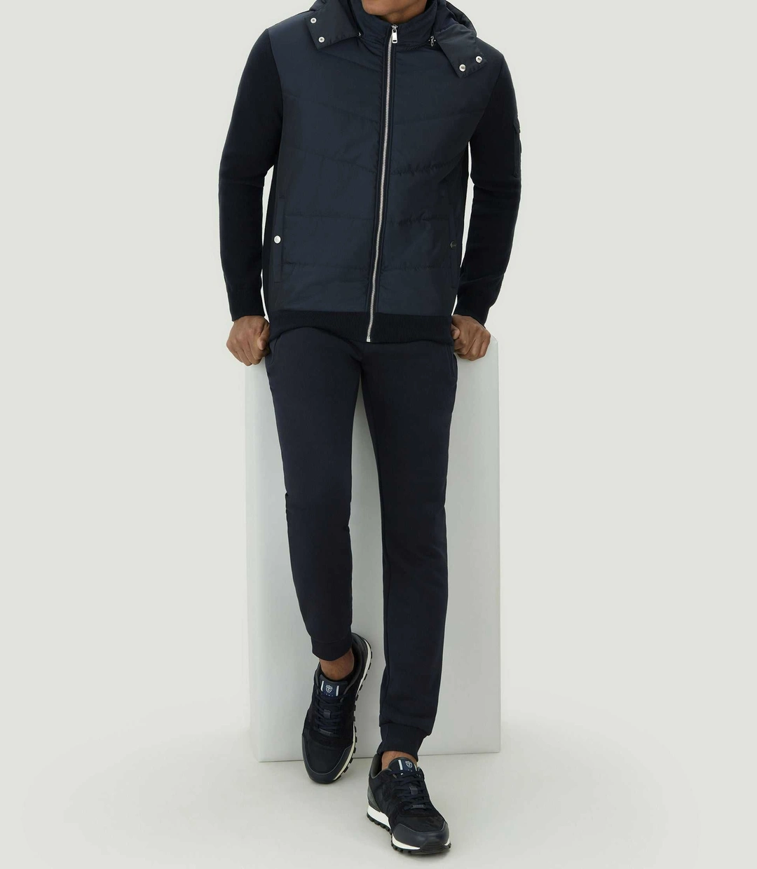 IZAC - Sweat zippé à capuche bi-matière marine ''SWleonard''