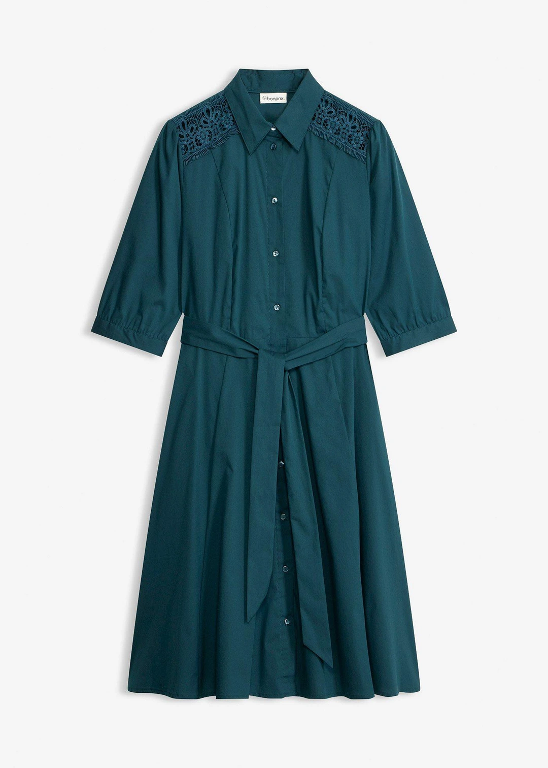 Robe-chemise avec dentelle et lien à nouer