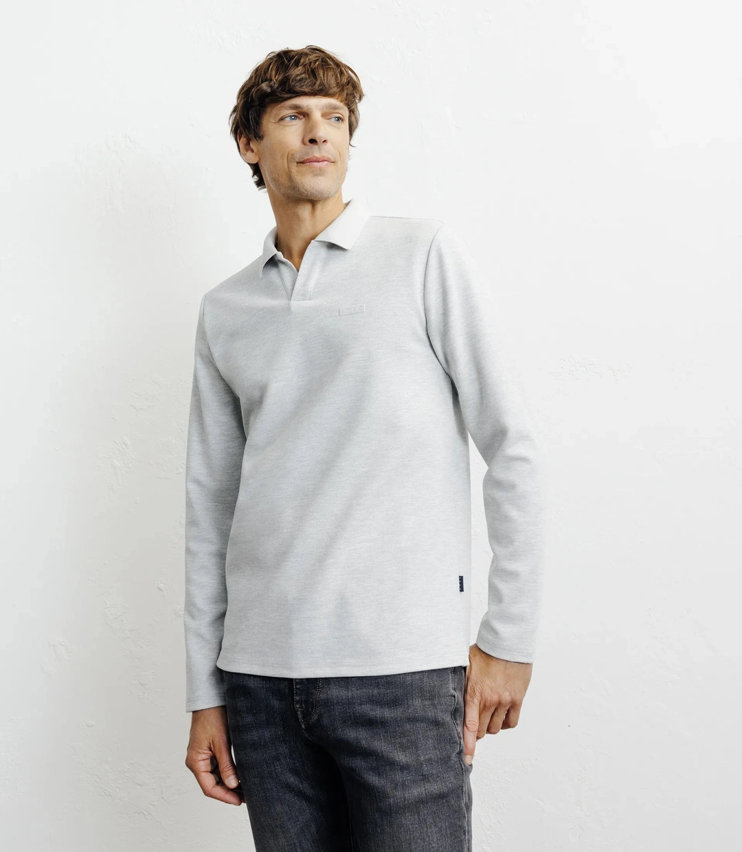IZAC - Polo col ouvert manches longues gris chine