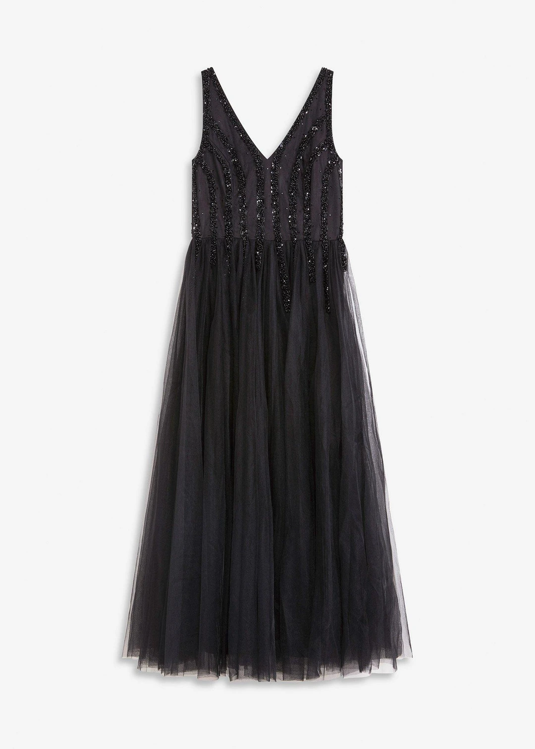 Robe longue en tulle fin avec sequins brodés