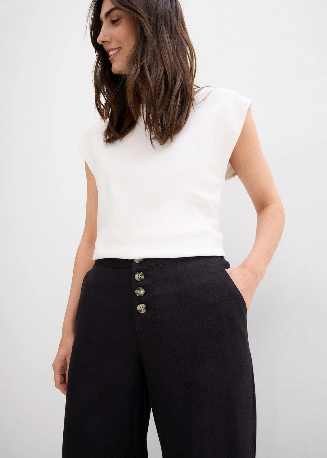 Pantalon palazzo en lin mélangé, long - 3