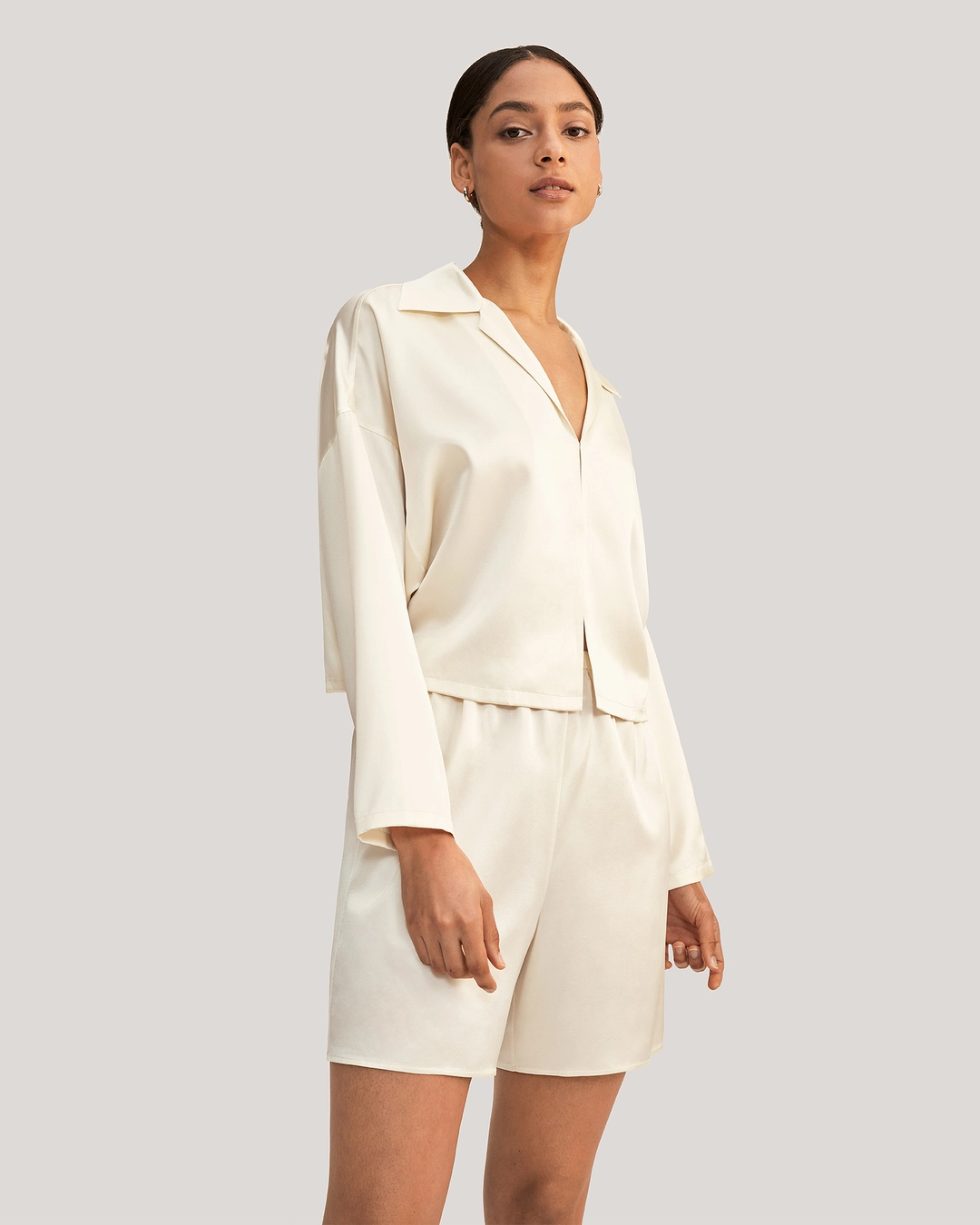 LILYSILK Pyjama De Soie Femme Blanc Couleurs Neutres Et La Poche Oblique 100% Soie Respirant Super Léger L