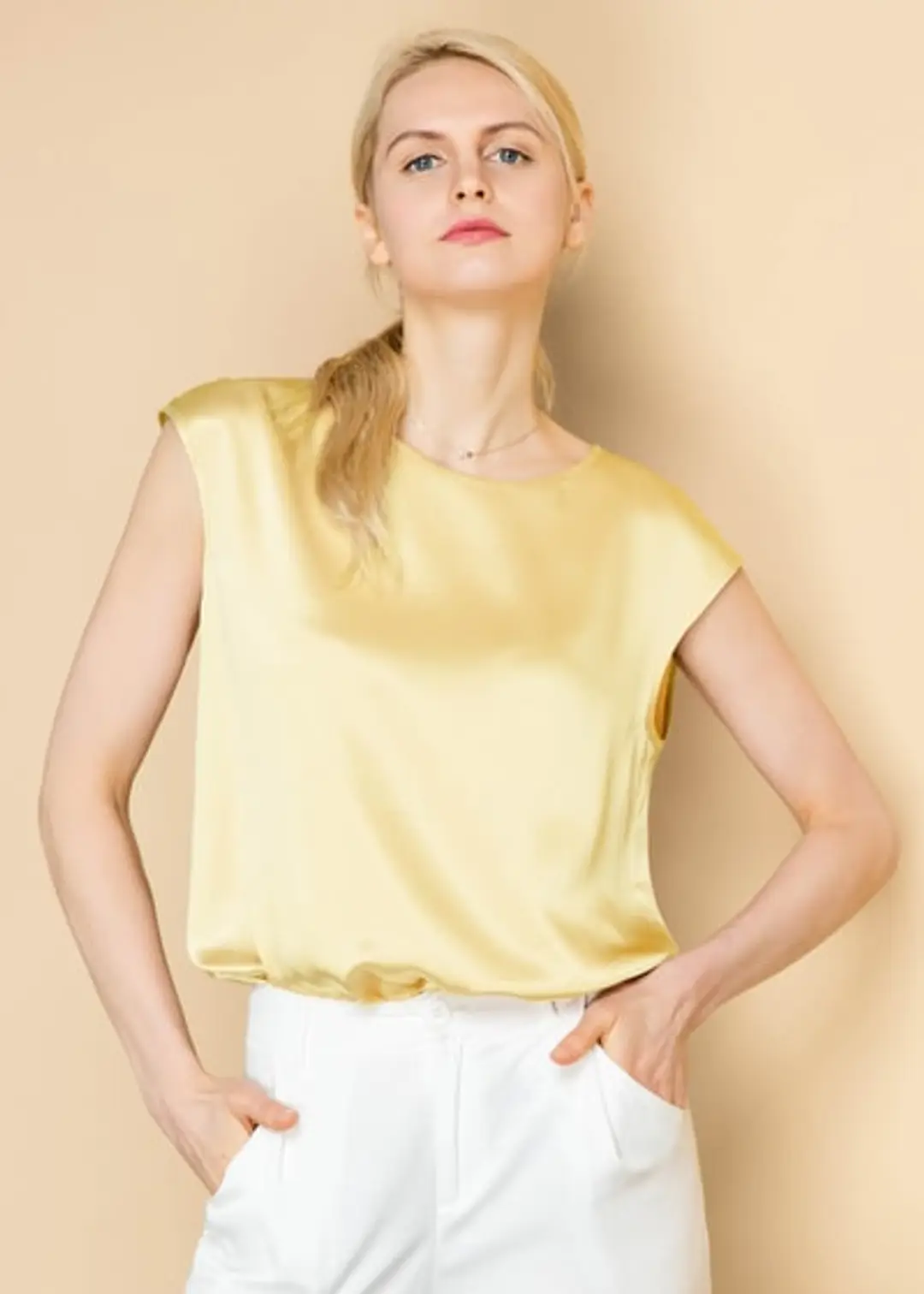 LILYSILK Tee Shirt Femme Soie Brillant, Lisse, Doux 100% Soie S'Accorde Avec N'Importe Quelle Tenue Simple Et Classique Blanc Naturel S