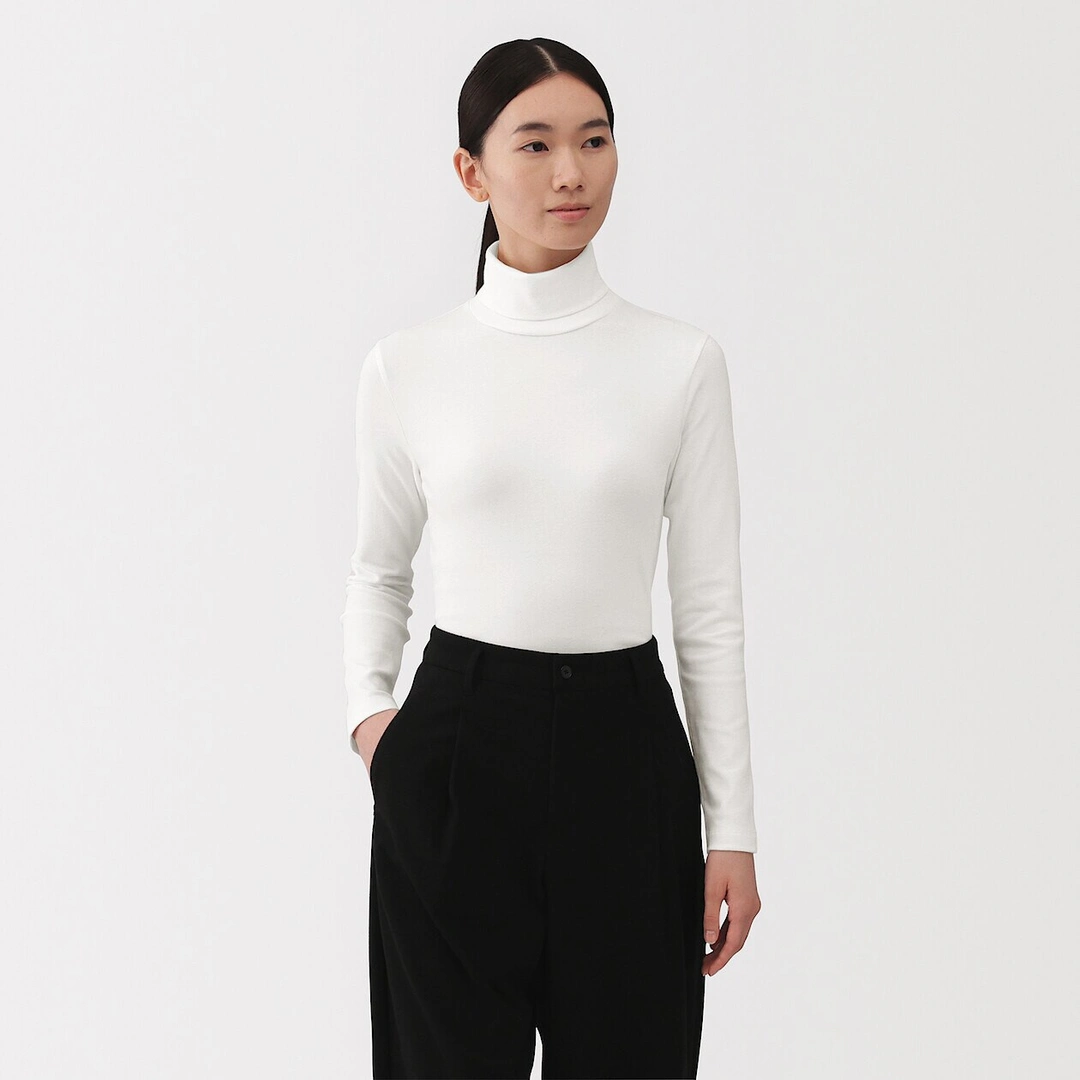 T‐shirt à col roulé en coton brossé pour femme