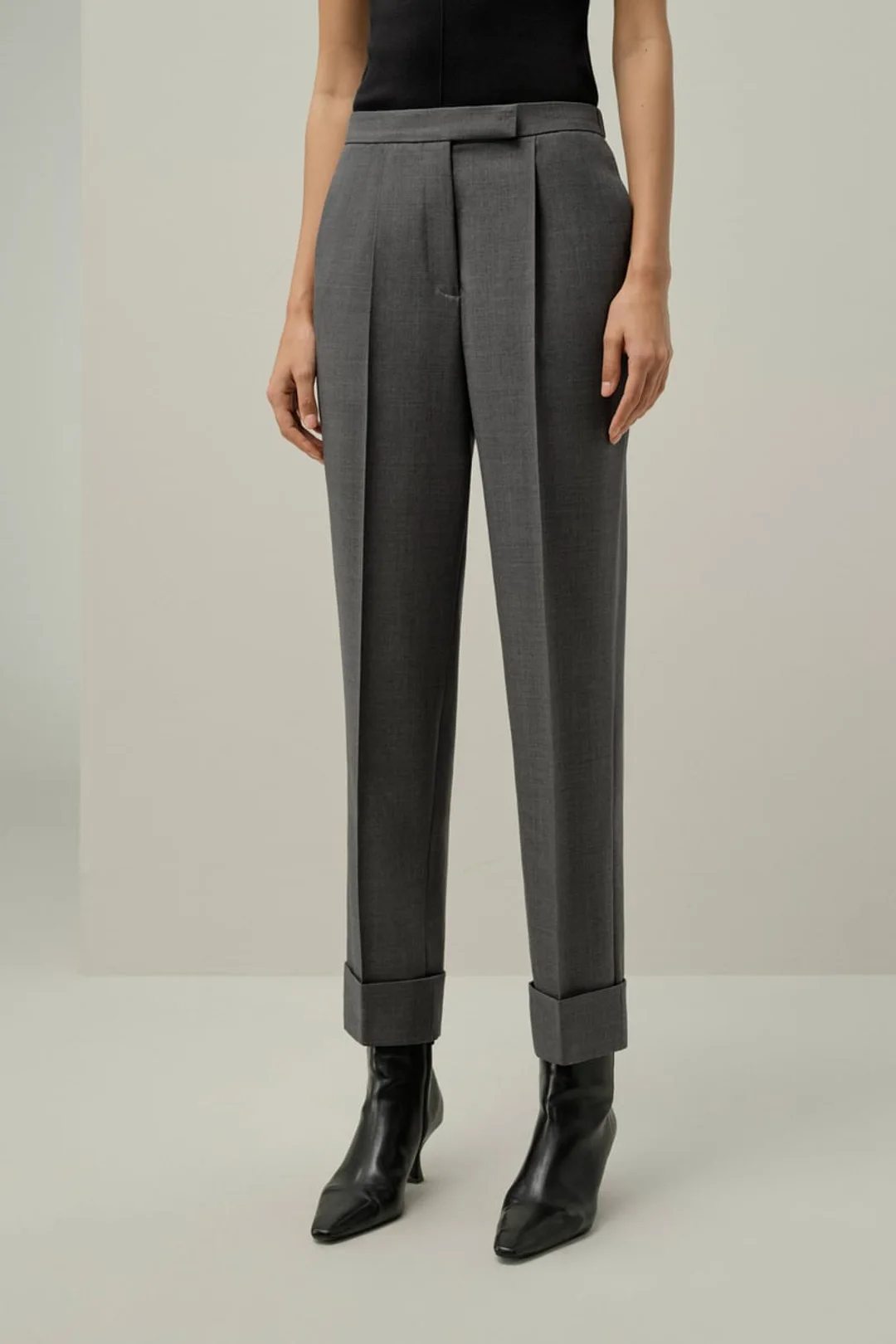 LILYSILK Femme Pantalon Tailleur en Soie et Laine Élégant avec Plis Devant Noir 36