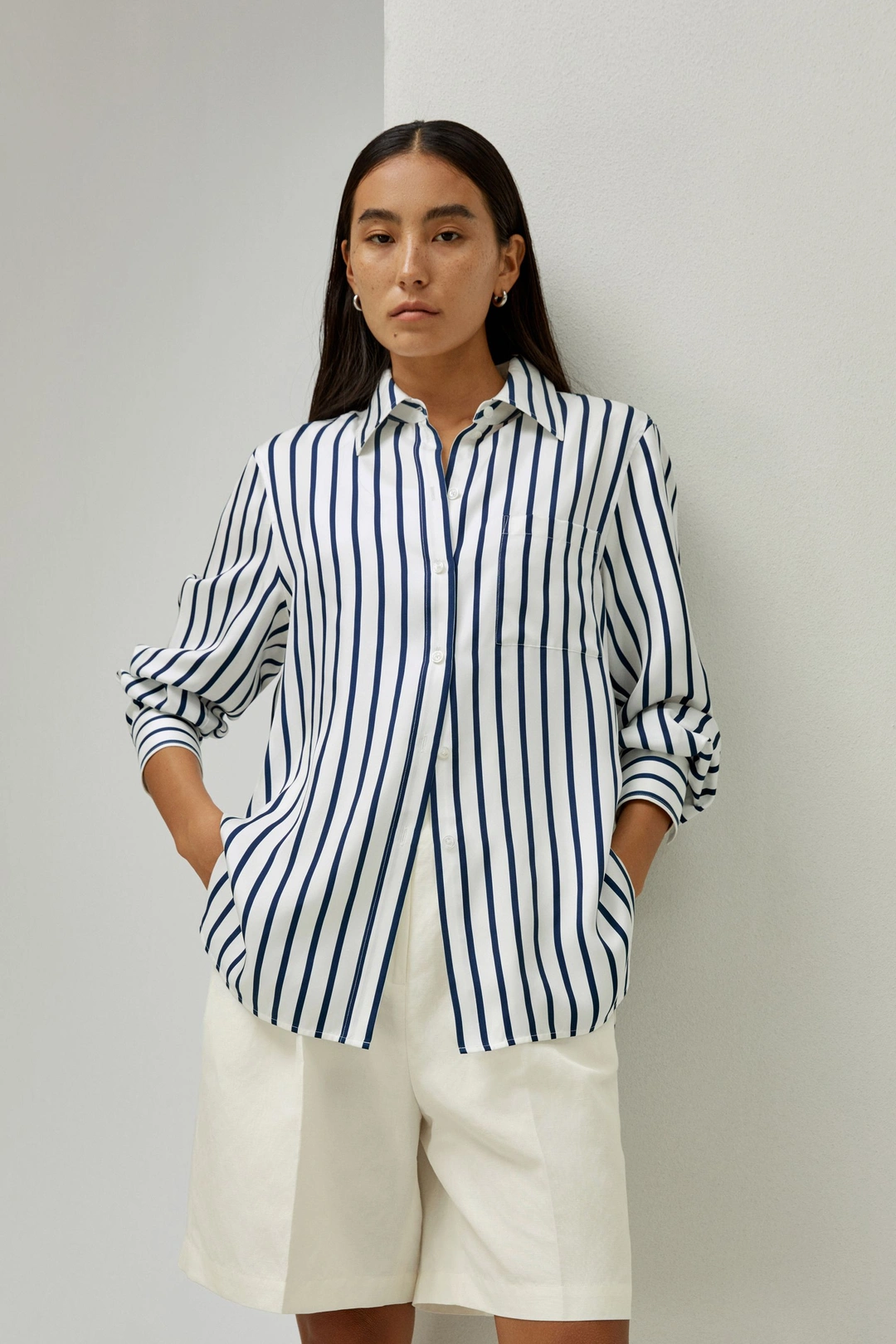 LILYSILK Chemisiers Soie Poche Latérale Unique Soie De Mûrier De Haute Qualité Léger Et Résistant Aux Rides Simple Et Classique Rayure Palma M