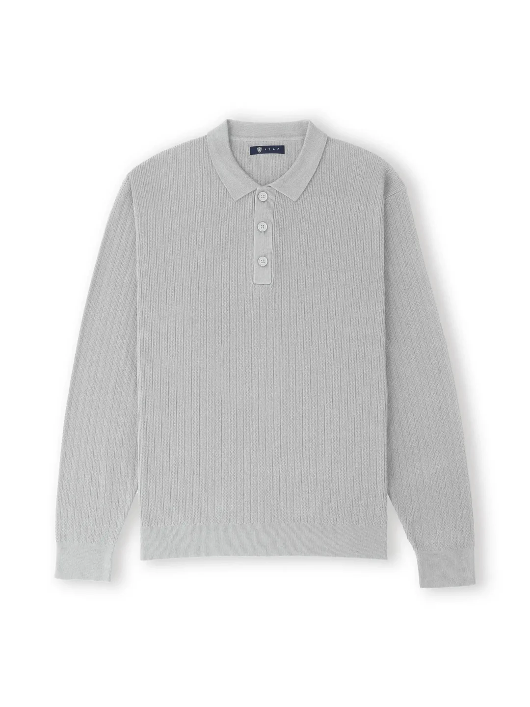 IZAC - Pull col polo boutonné jeux de points gris chiné