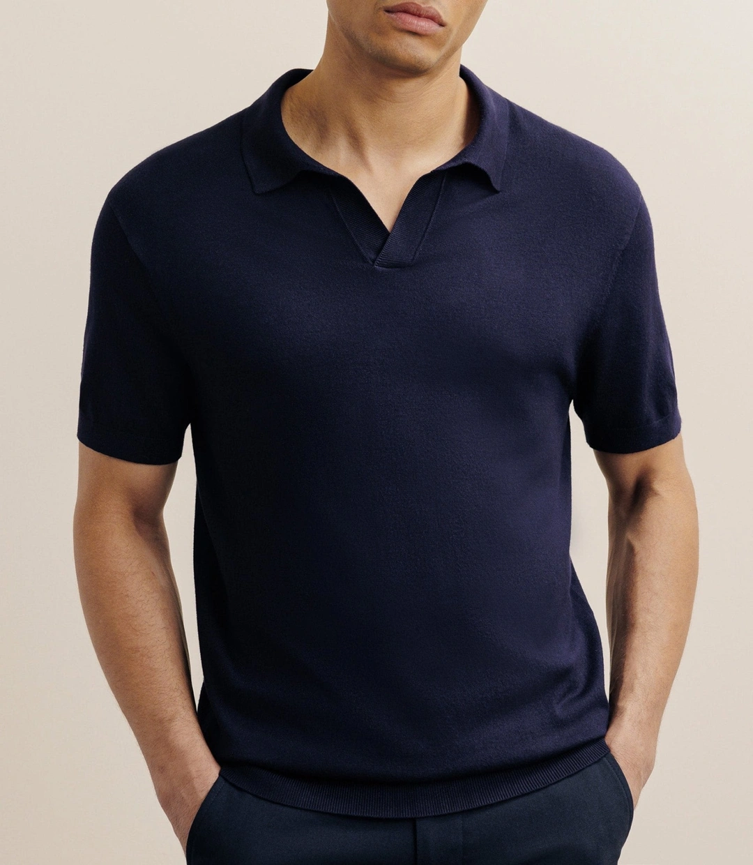 IZAC - Polo col ouvert en maille marine