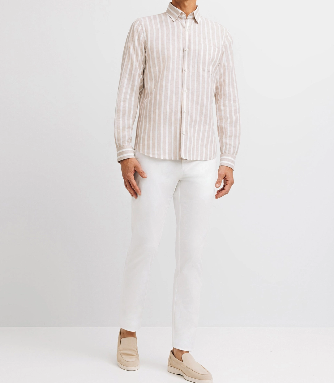 IZAC - Chemise casual rayée beige et blanche