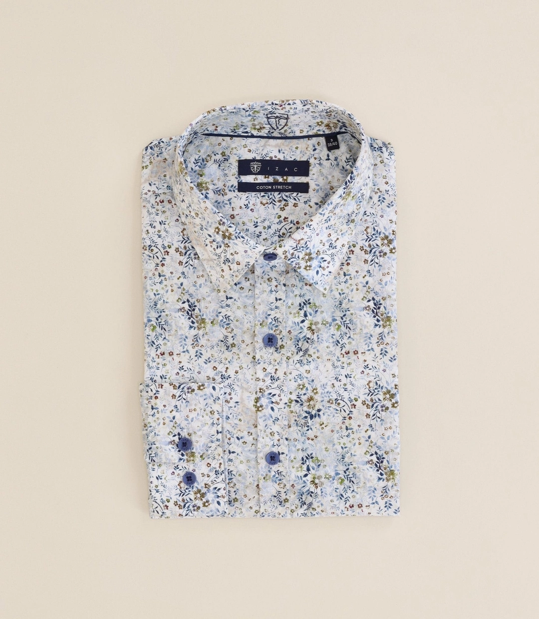 IZAC - Chemise imprimée col français beige