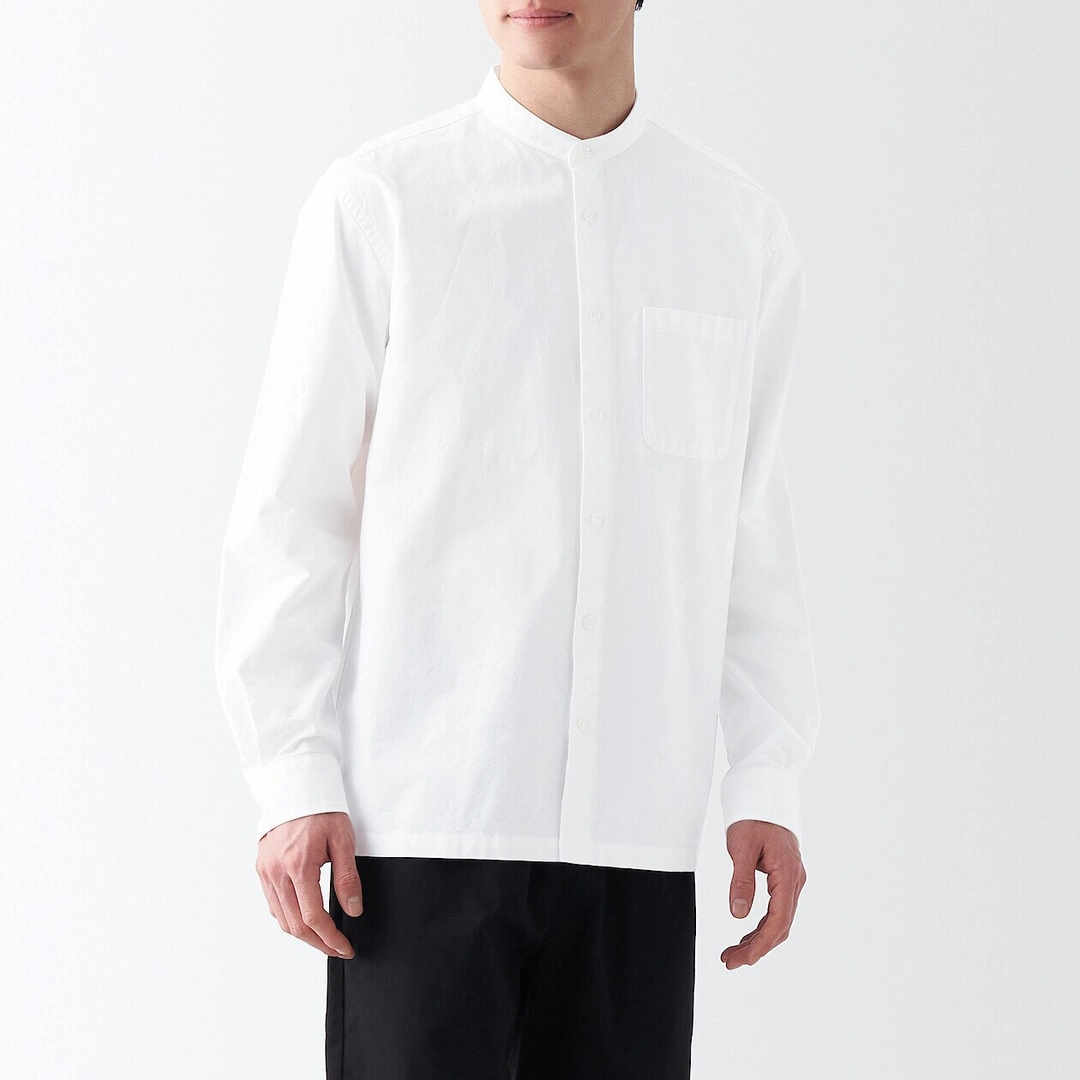 Chemise en coton Oxford lavé col officier homme