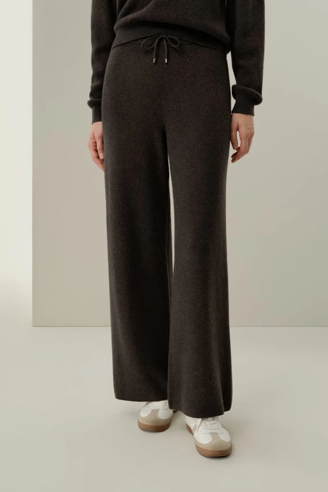 LILYSILK Pantalon Large Femme en Cachemire à Rayures Élégant Taille Élastique Chêne Profond L
