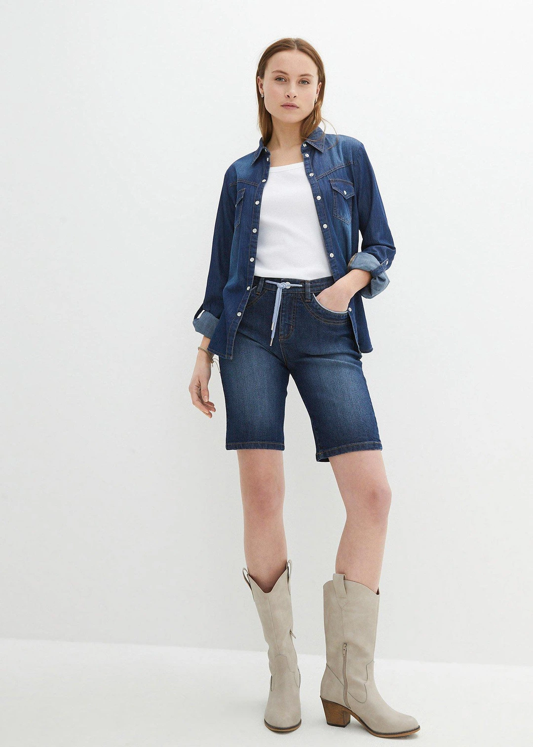 Bermuda slim en jean, taille mi-haute - 2