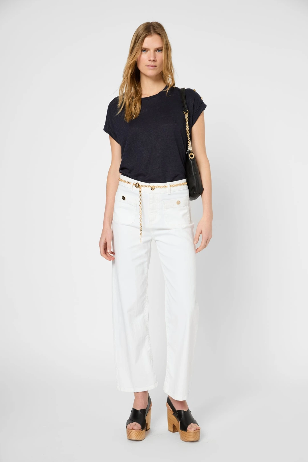 T-shirt à boutons dorés en lin - GIGI - Vert Kaki - 2