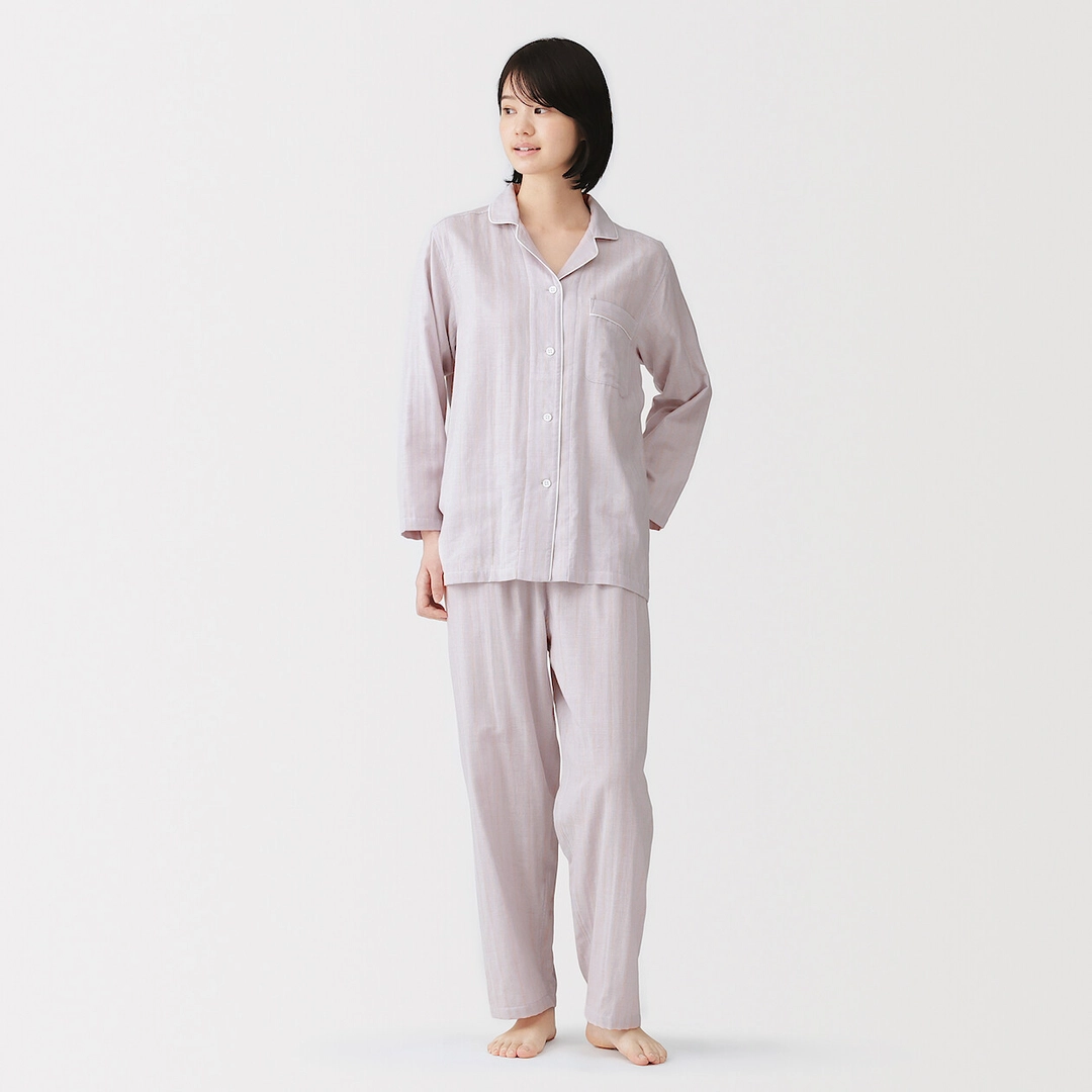 Ensemble pyjama à manches longues en gaze double pour femme