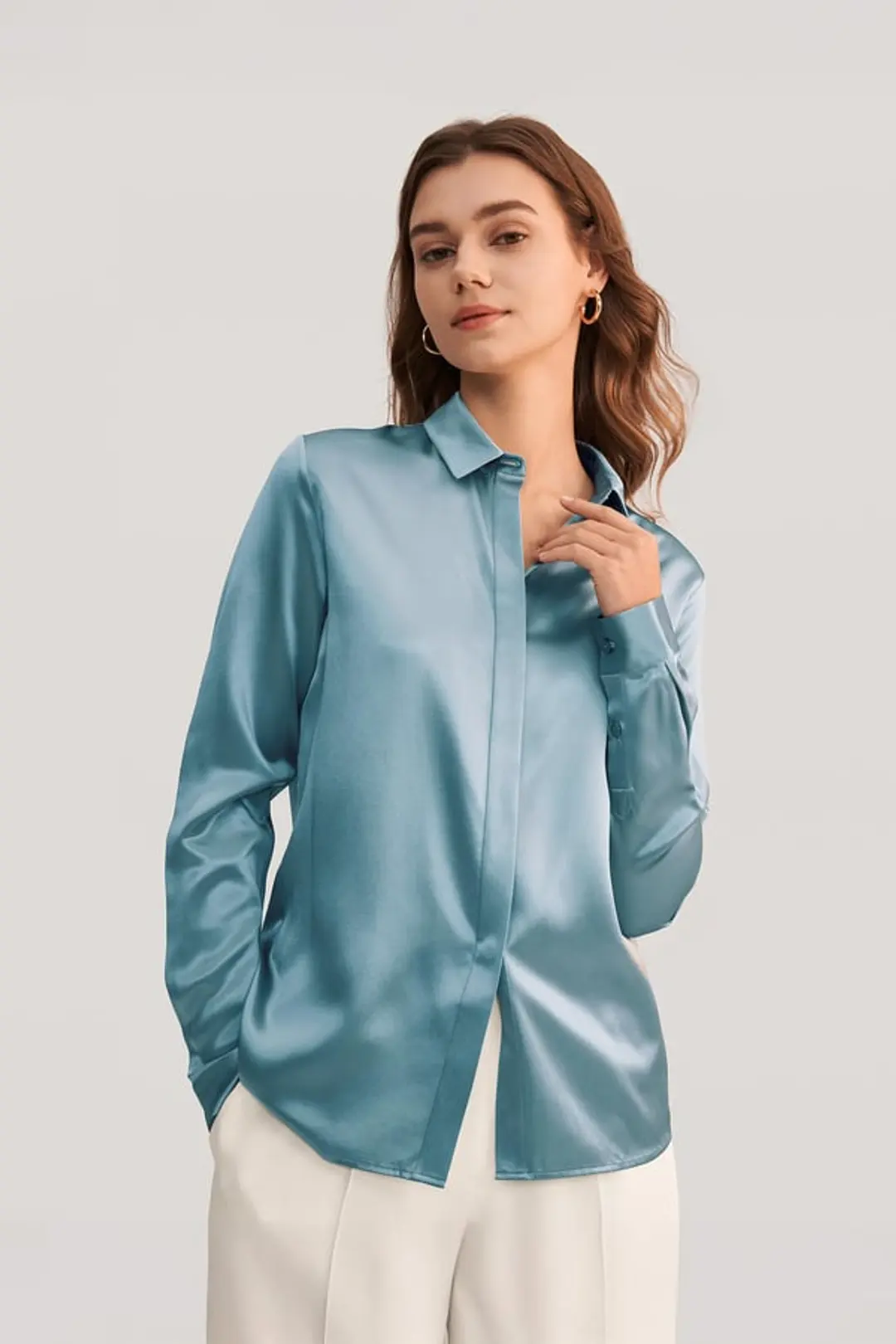 LILYSILK Chemisier Soie Chemise À Manches Longues 100% Soie Style D'Affaires Convient À Toutes Les Saisons Bleu Marine Xs