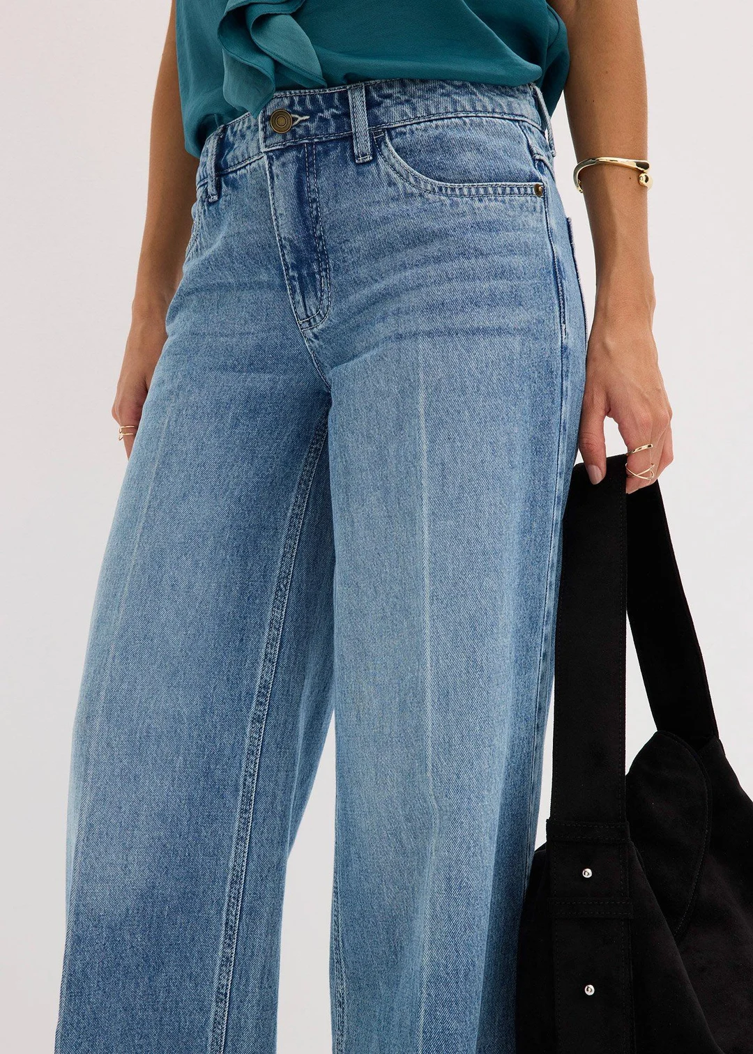 Jean large taille mi-haute, longueur sol, peu extensible - 3