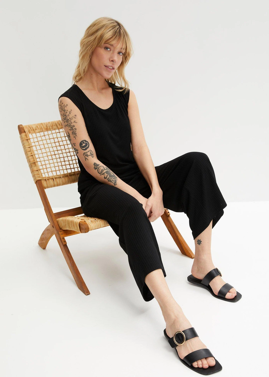 Pantalon en jersey côtelé à taille élastiquée