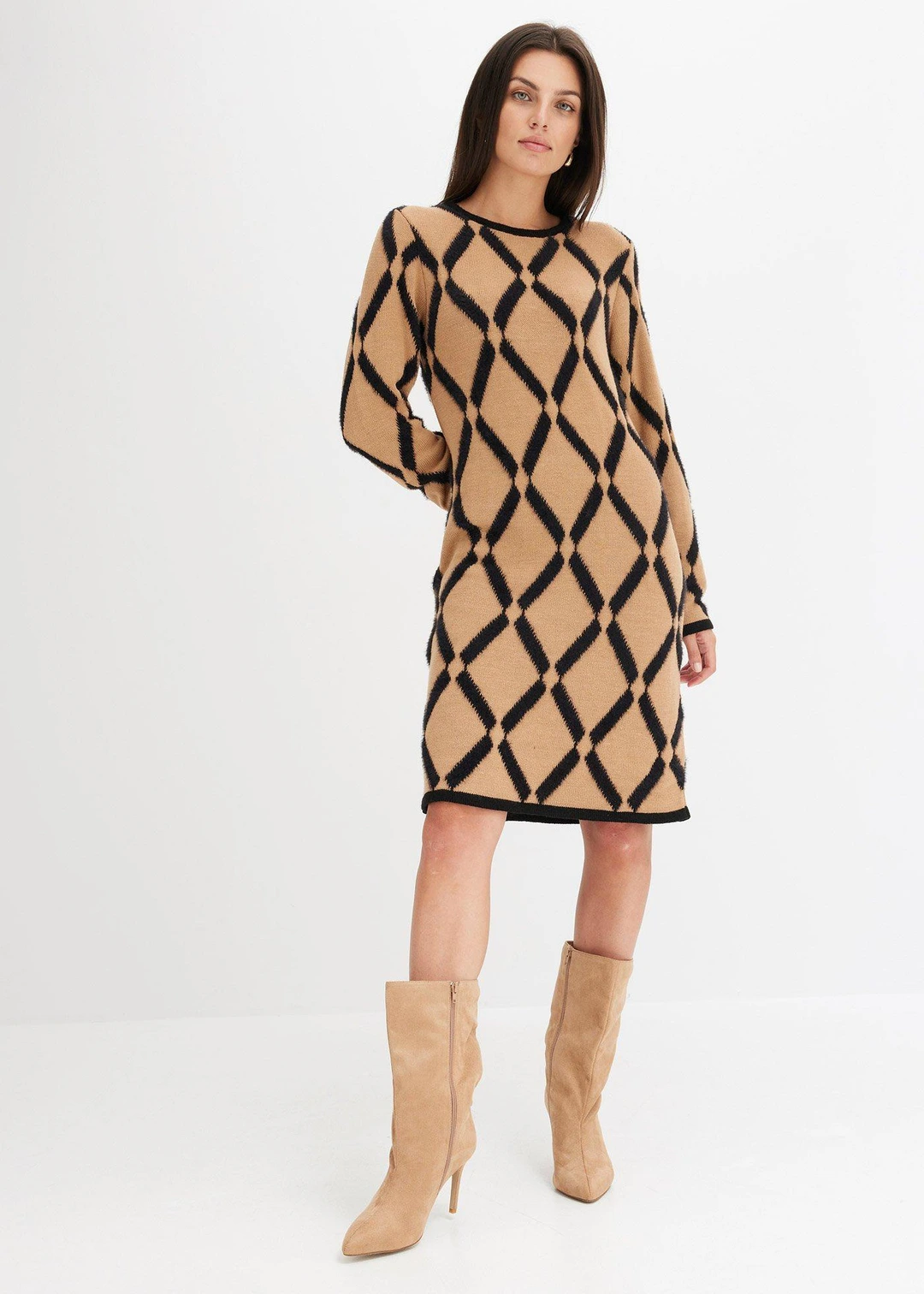 Robe en maille poilue avec motif en losange - 2
