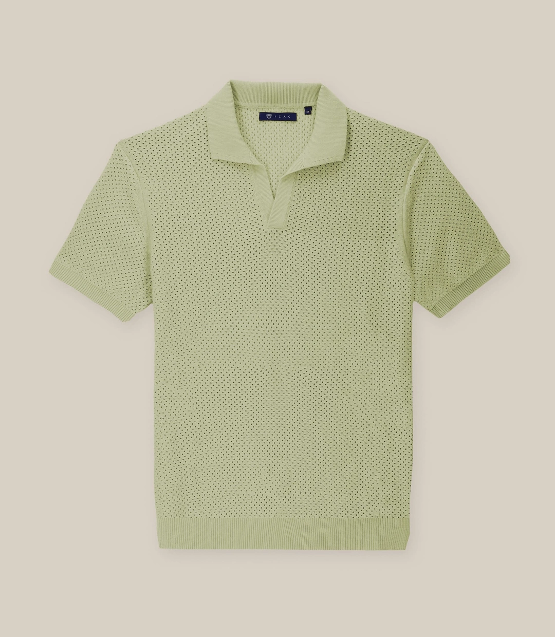 IZAC - Polo col ouvert en maille ajouré kaki clair