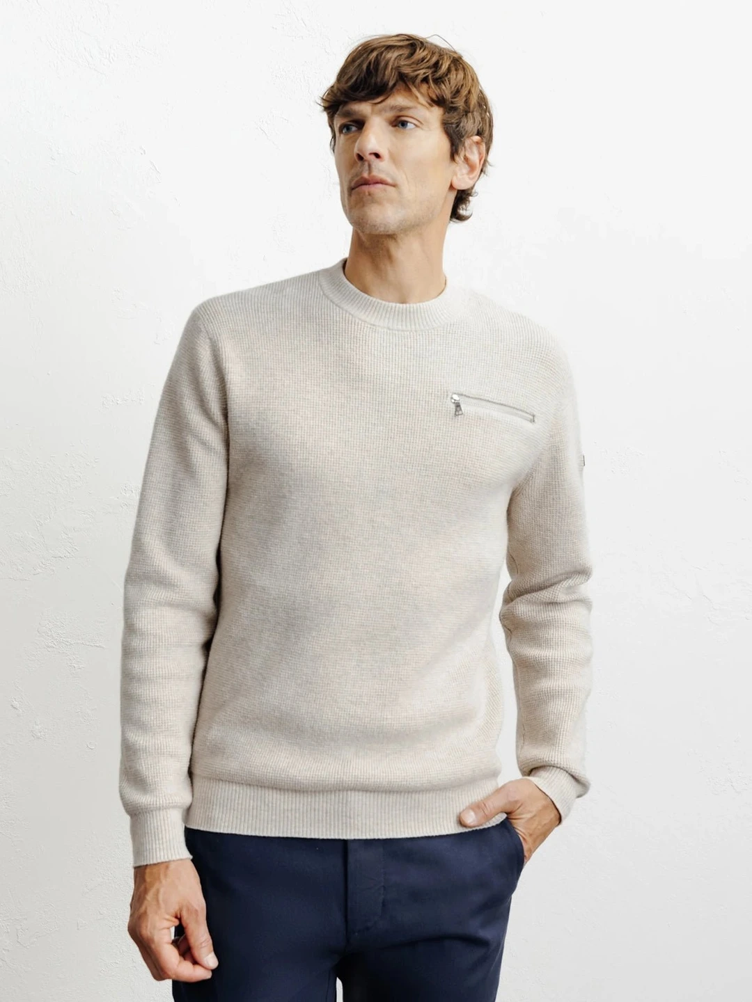 IZAC - Pull col rond beige