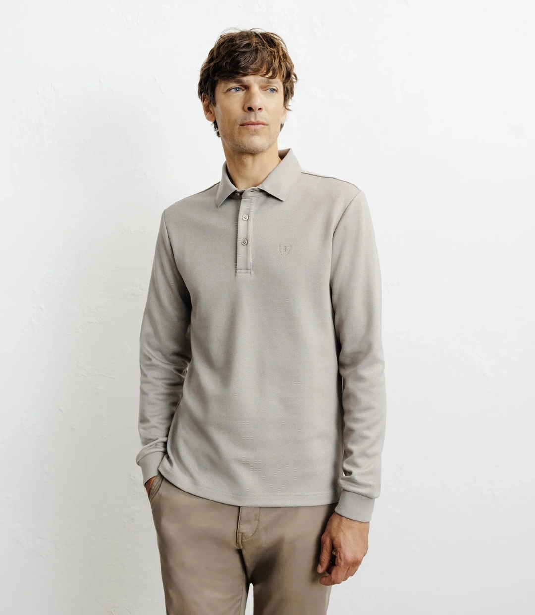 IZAC - Polo boutonné en maille beige