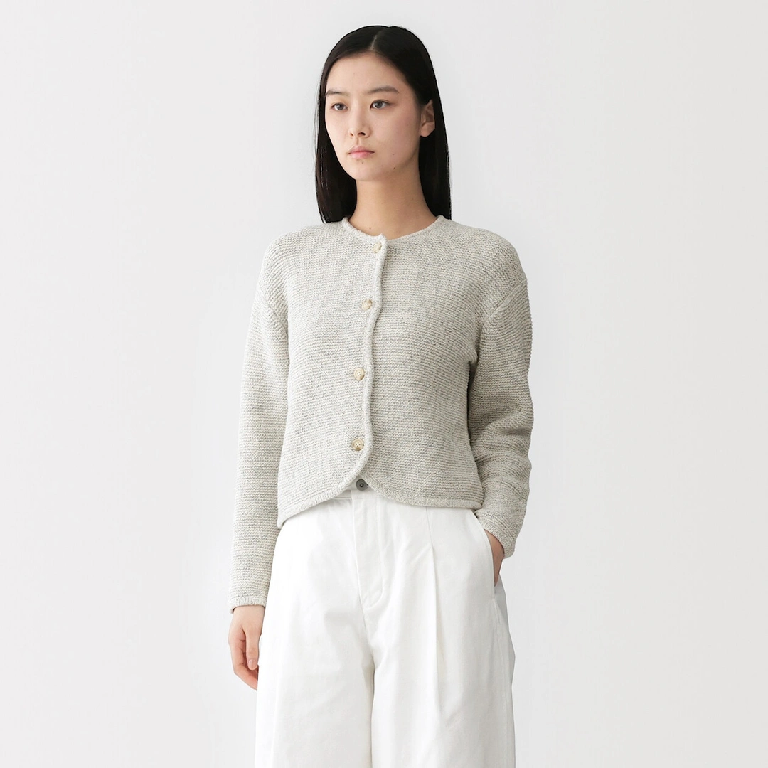 Veste tricotée bouclée en mélange de coton pour femme