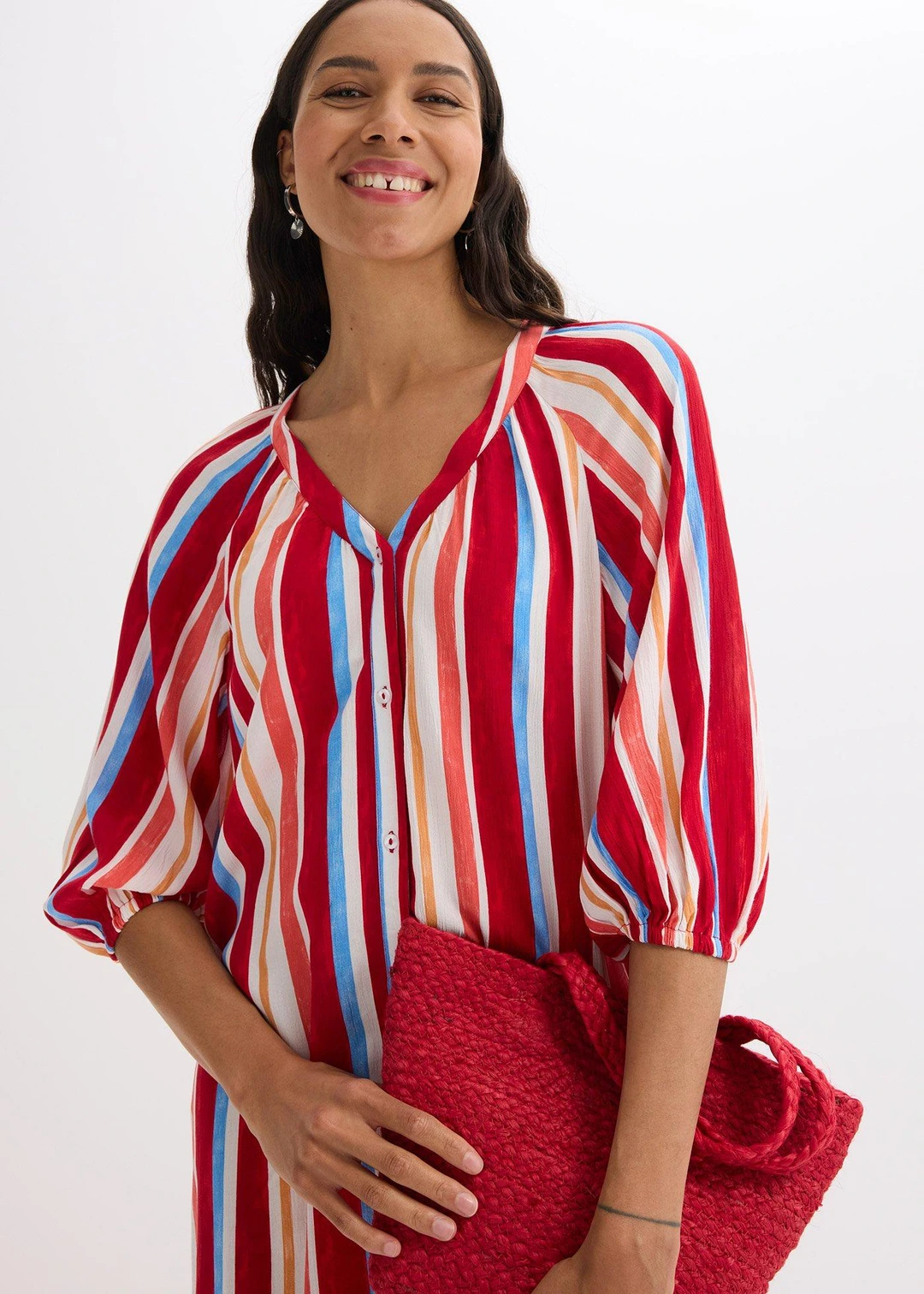 Robe caftan rayée en viscose texturée - 3