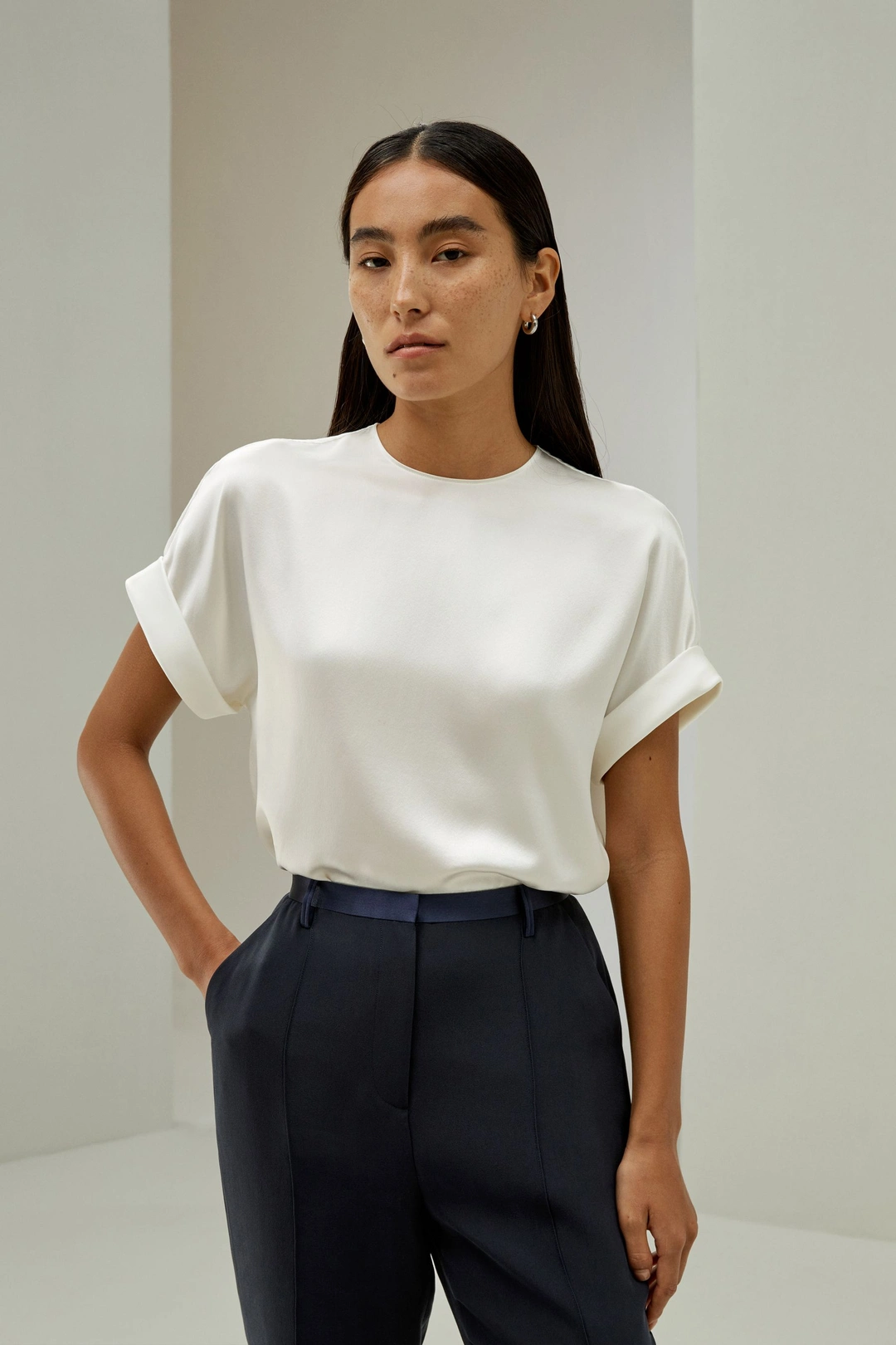 LILYSILK Top Soie Pour Un Style Sans Effort Pure Soie Simple Et Classique S'Accorde Avec N'Importe Quelle Tenue Bleu Marine S