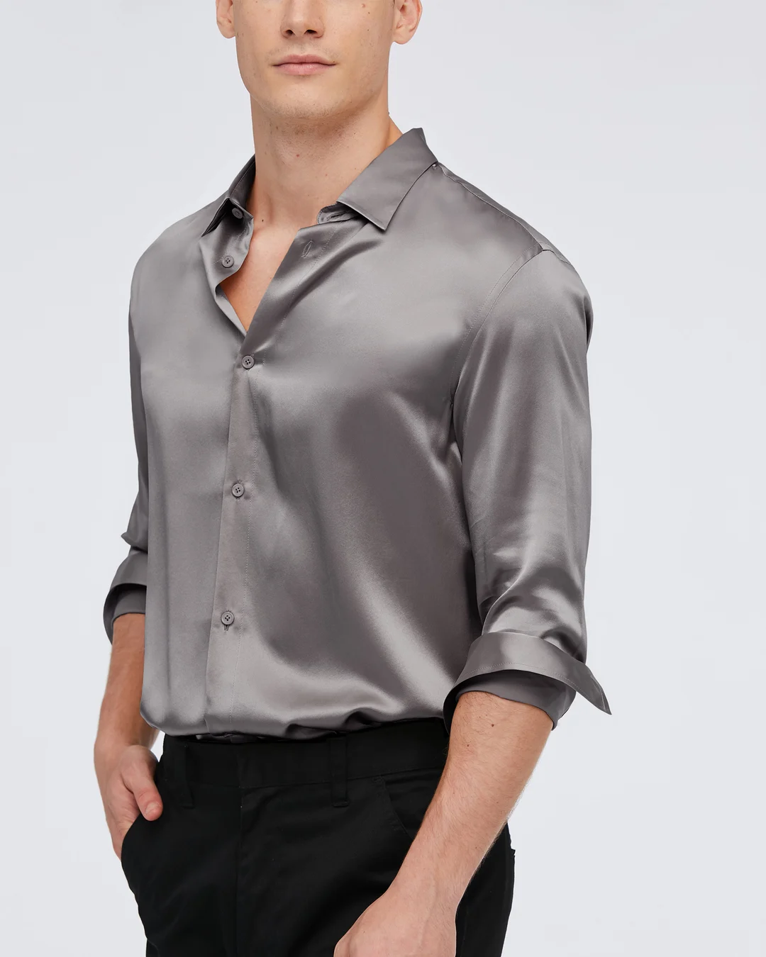 LILYSILK Chemise De Base Pour Homme En Soie De Mûrier Gris Foncé L
