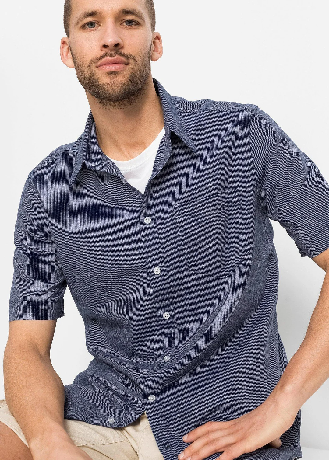 Chemise manches courtes en lin mélangé