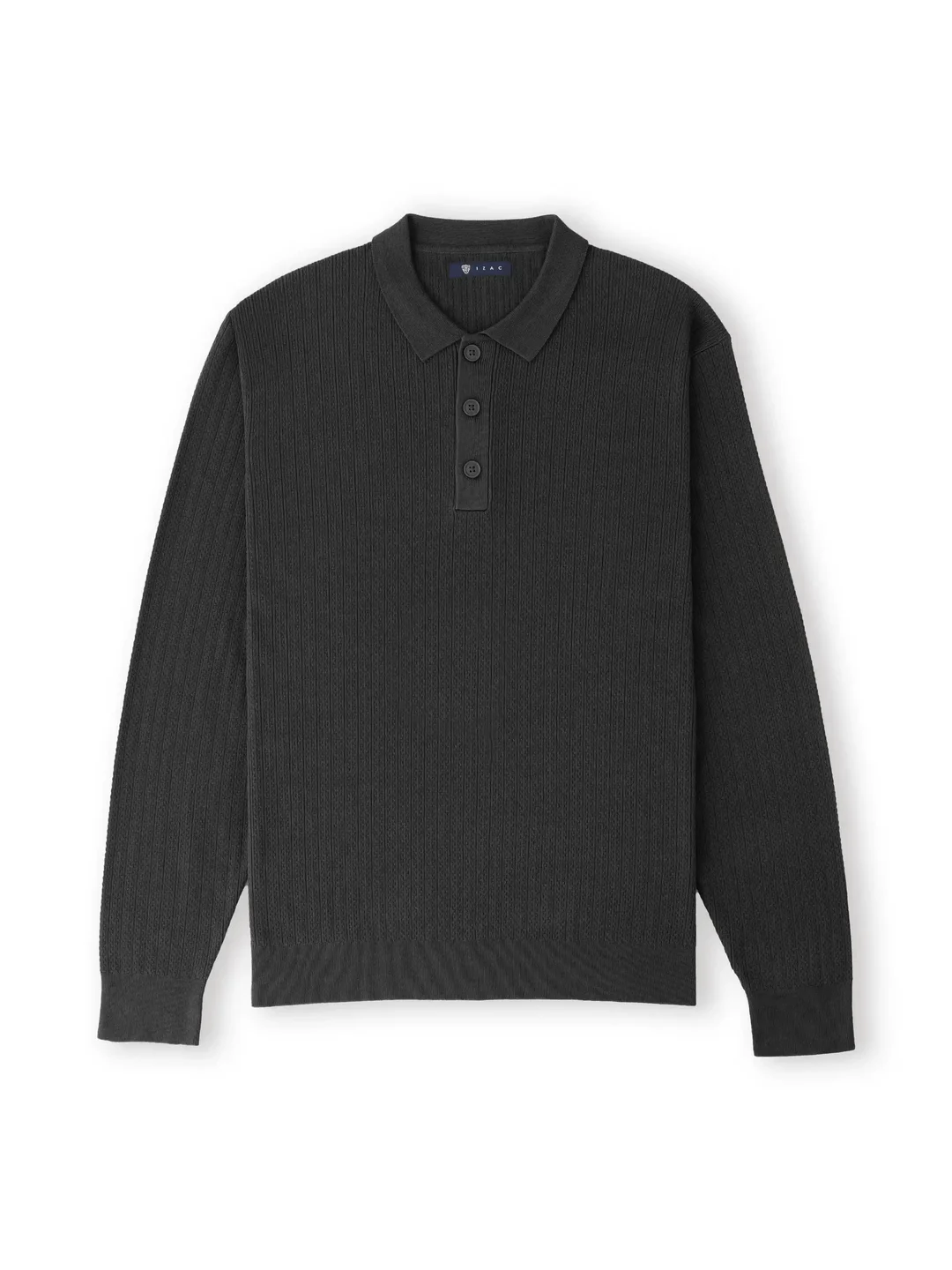 IZAC - Pull col polo boutonné jeux de points noir