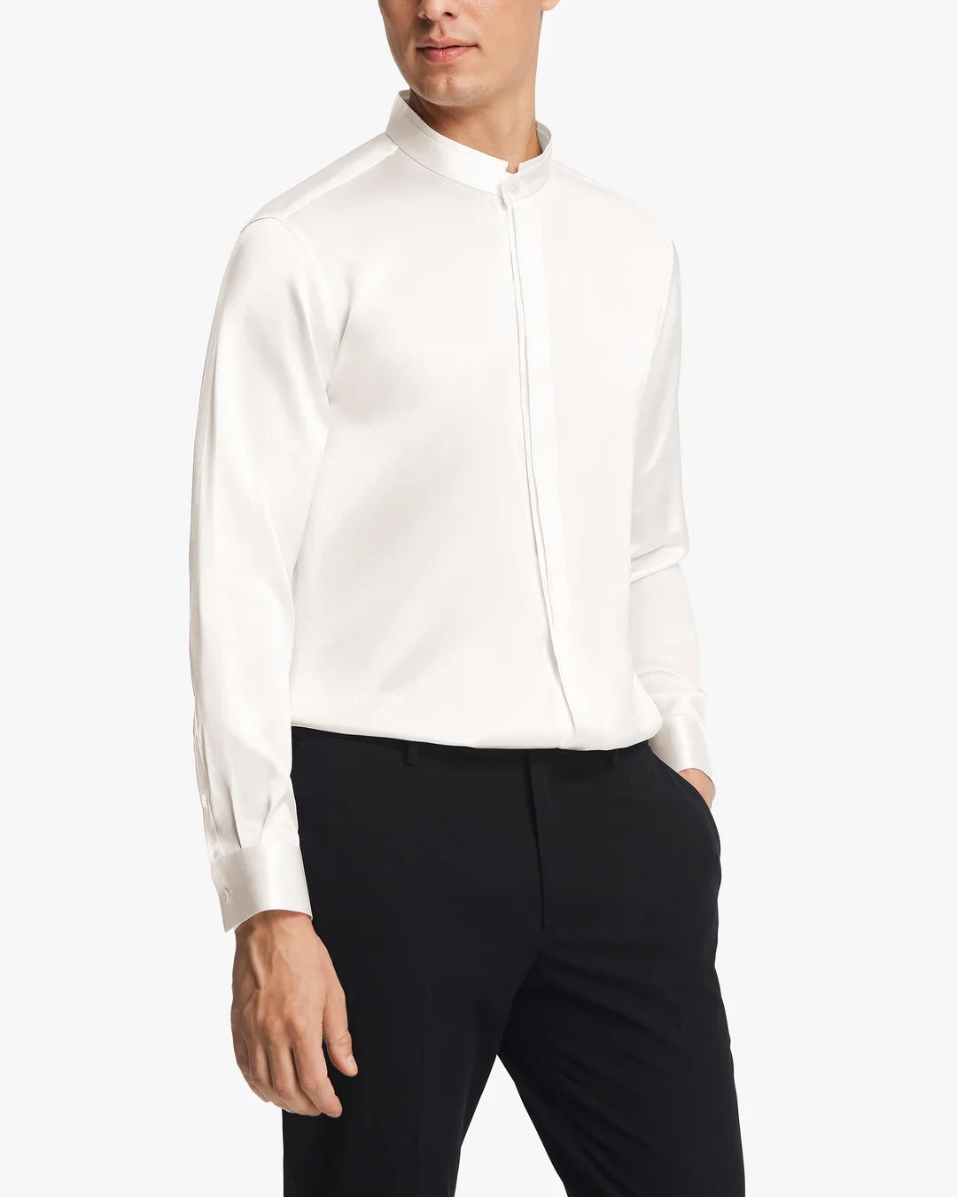 LILYSILK Chemisier En Soie Homme France Chemise Homme Classique En Soie À Patte De Boutonnage Dissimulée Noir