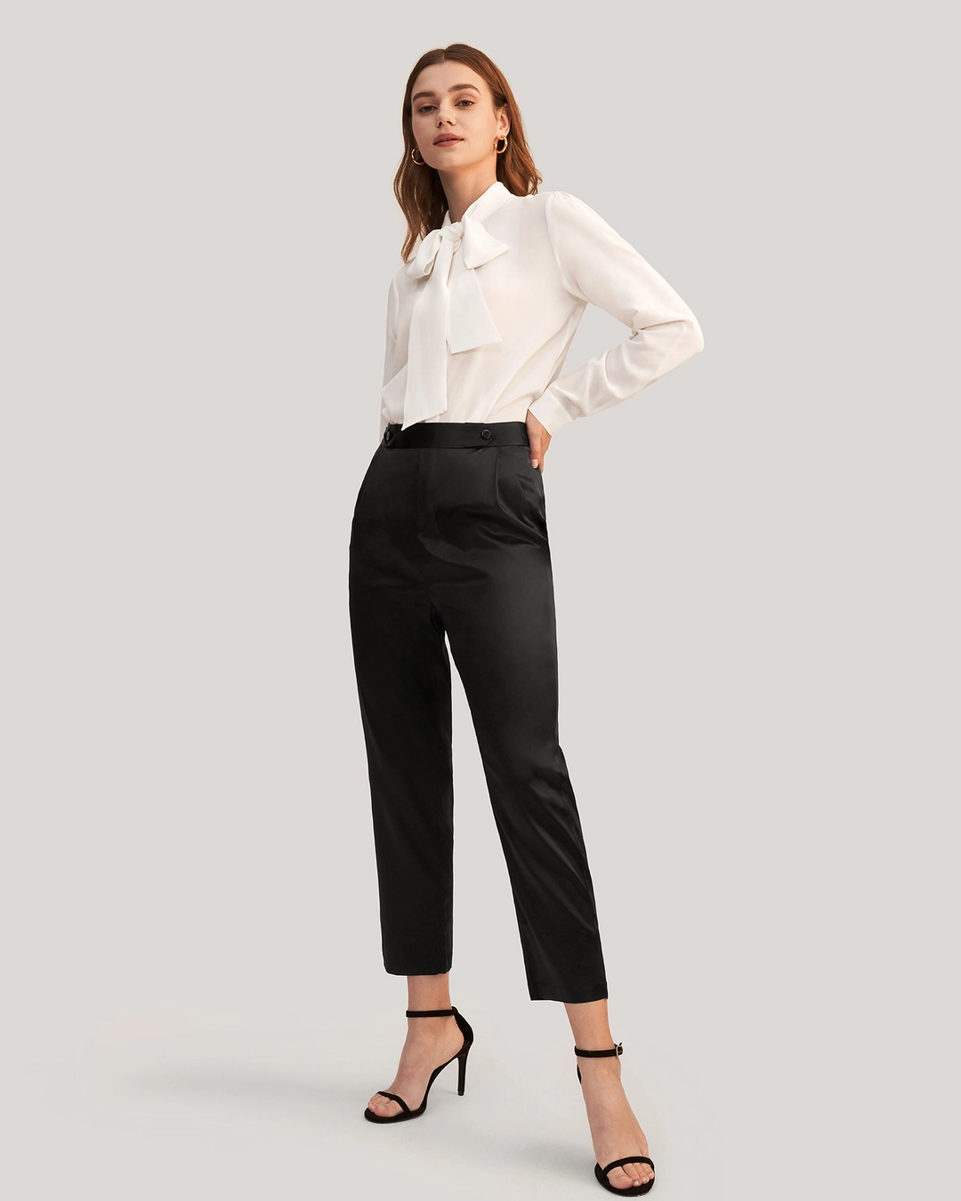 LILYSILK Pantalon Soie Noir Femme Taille Haute, Fermeture Éclair Cachée Soie Extensible De Qualité Température Réglable Pantalon Noir 44-46