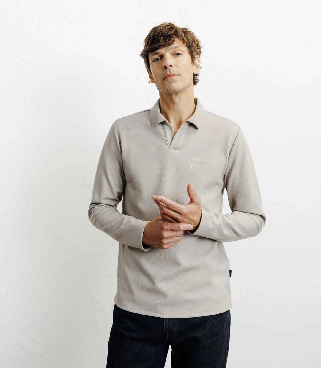 IZAC - Polo col ouvert manches longues beige