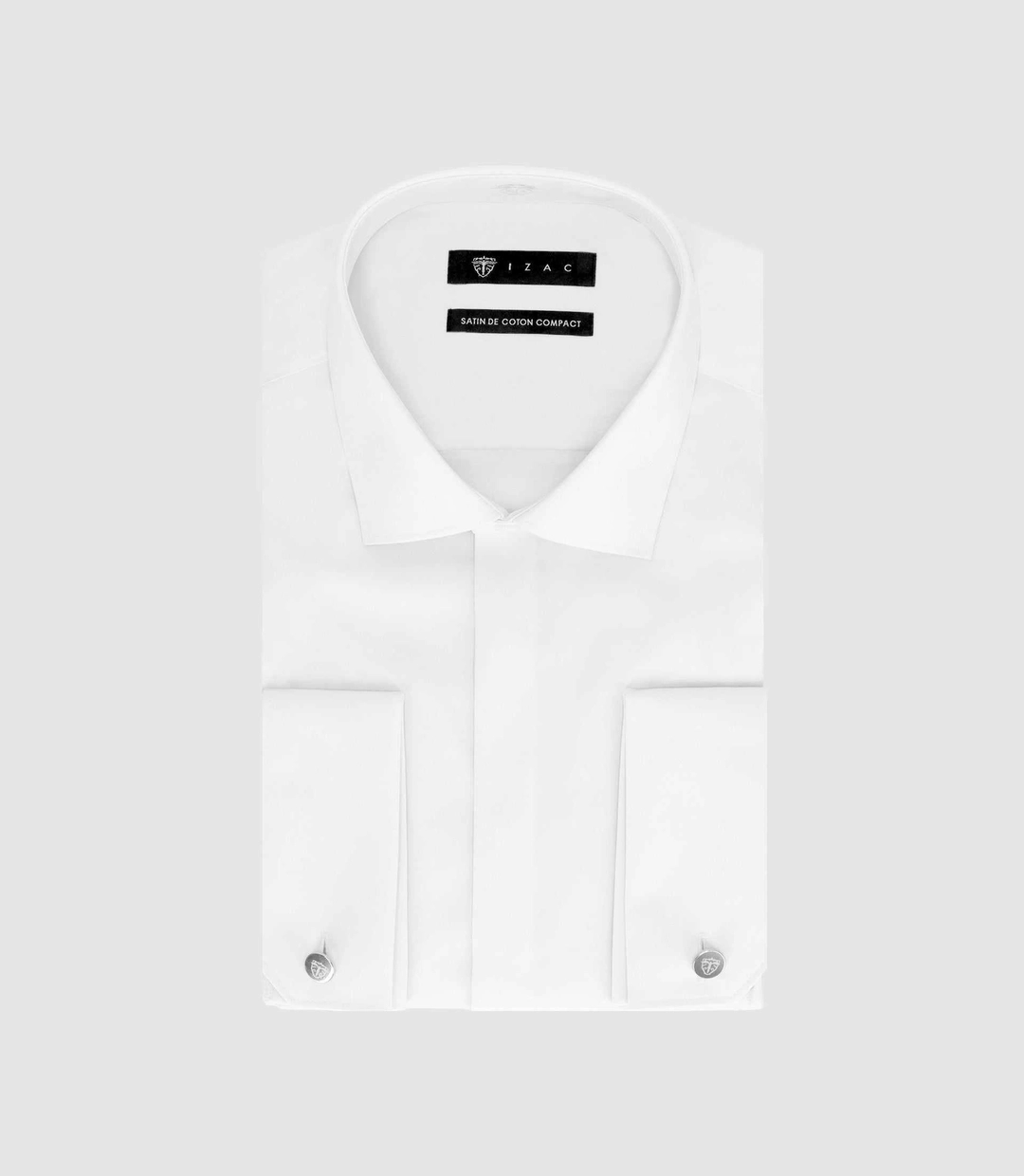 IZAC - Chemise slim en satin de coton blanc SAMIXSLIM