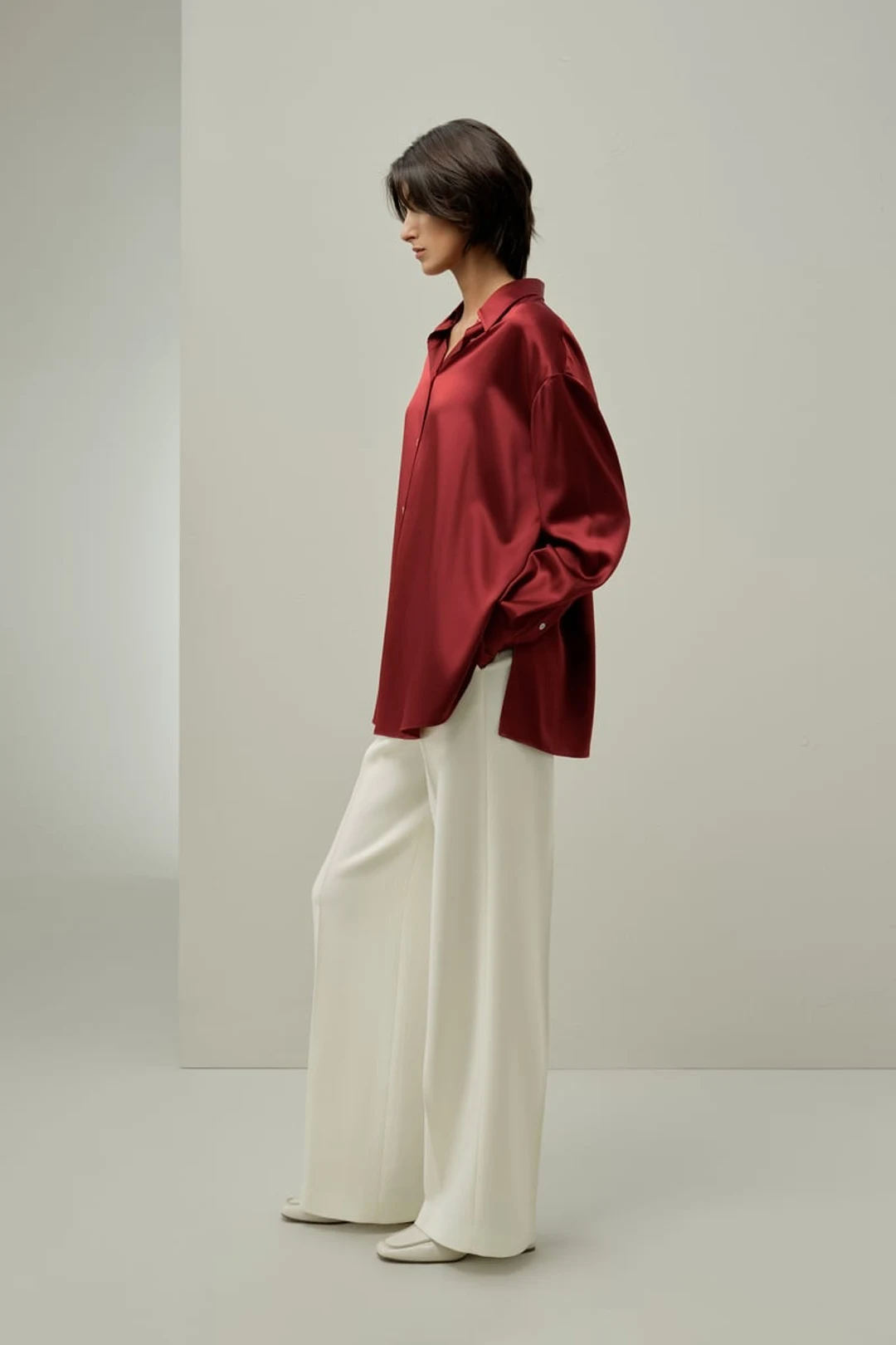 LILYSILK Chemise Oversize Femme en Soie Lavable | Confortable & Chic | Rouge Écarlate XL