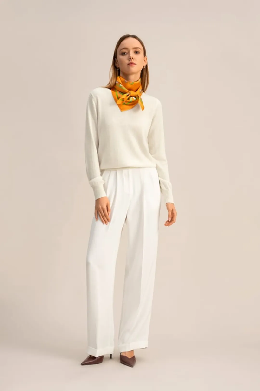 LILYSILK Pull Femme 100% Bébé Cachemire Col Rond Doux Pour La Peau Et Respirant Blanc Naturel